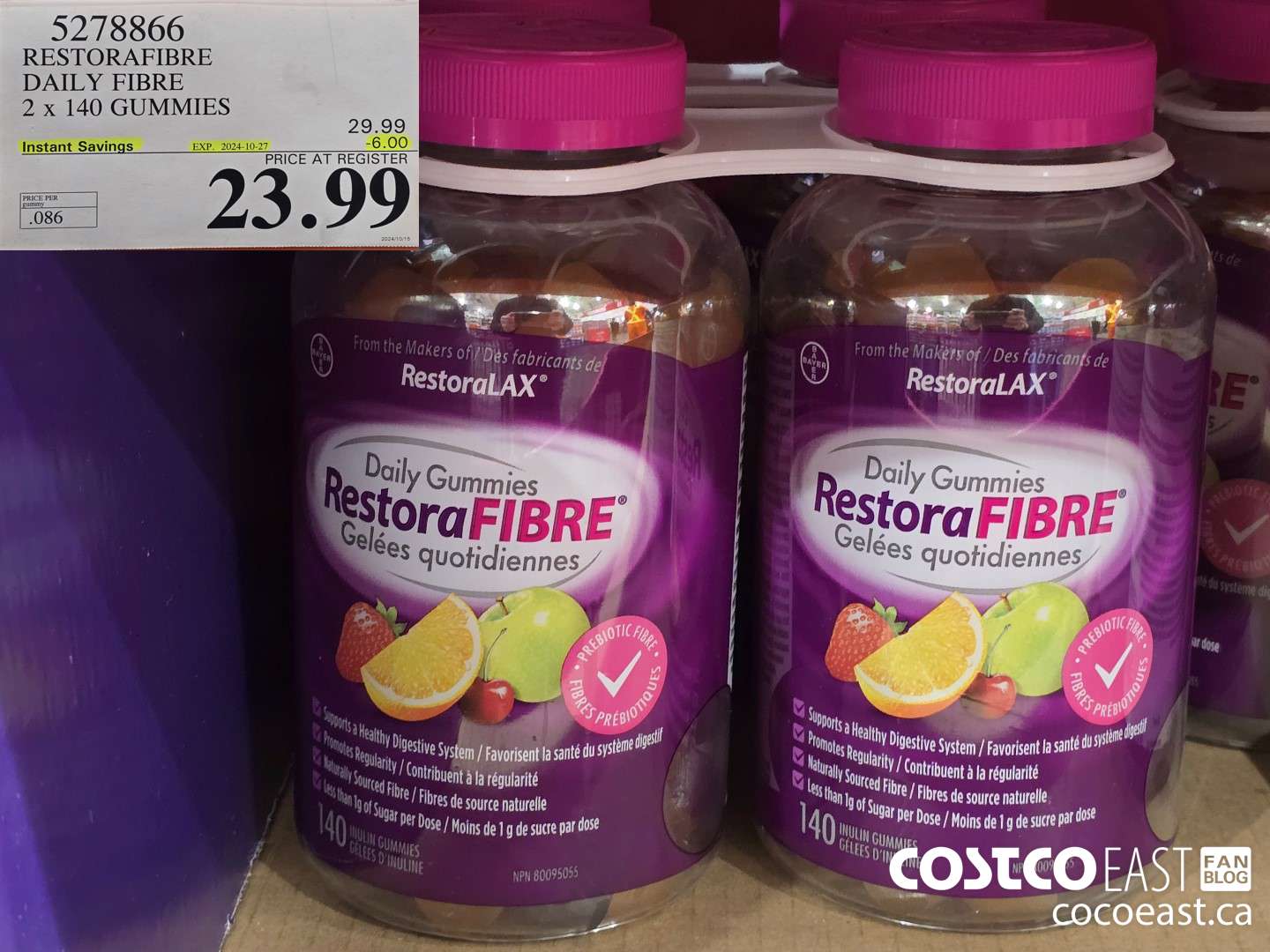 5278866 RESTORAFIBRE DAILY FIBRE 2 X 140 GUMMIES ($6.00 INSTANT SAVINGS EXPIRES ON 2024-10-27) $23.99