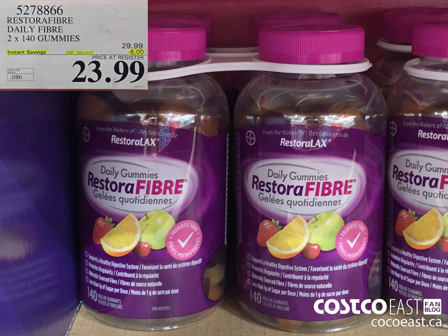 5278866 RESTORAFIBRE DAILY FIBRE 2 X 140 GUMMIES ($6.00 INSTANT SAVINGS EXPIRES ON 2024-10-27) $23.99