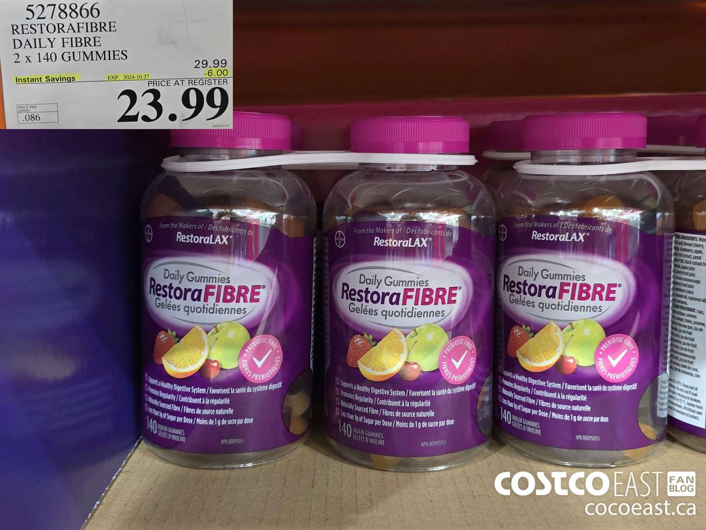 5278866 RESTORAFIBRE DAILY FIBRE 2 X 140 GUMMIES ($6.00 INSTANT SAVINGS EXPIRES ON 2024-10-27) $23.99