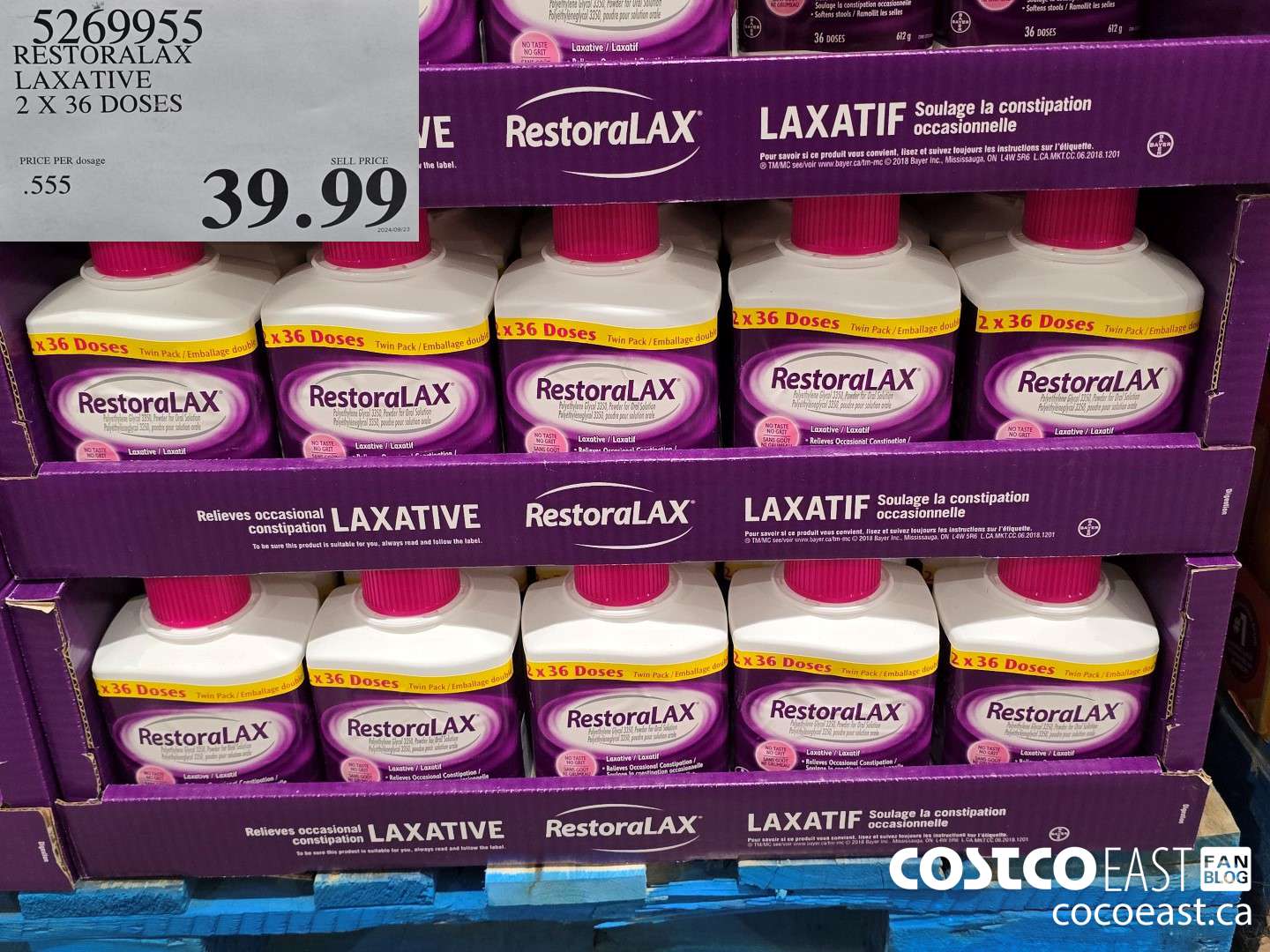 5269955 RESTORALAX LAXATIVE 2 X 36 DOSES $39.99