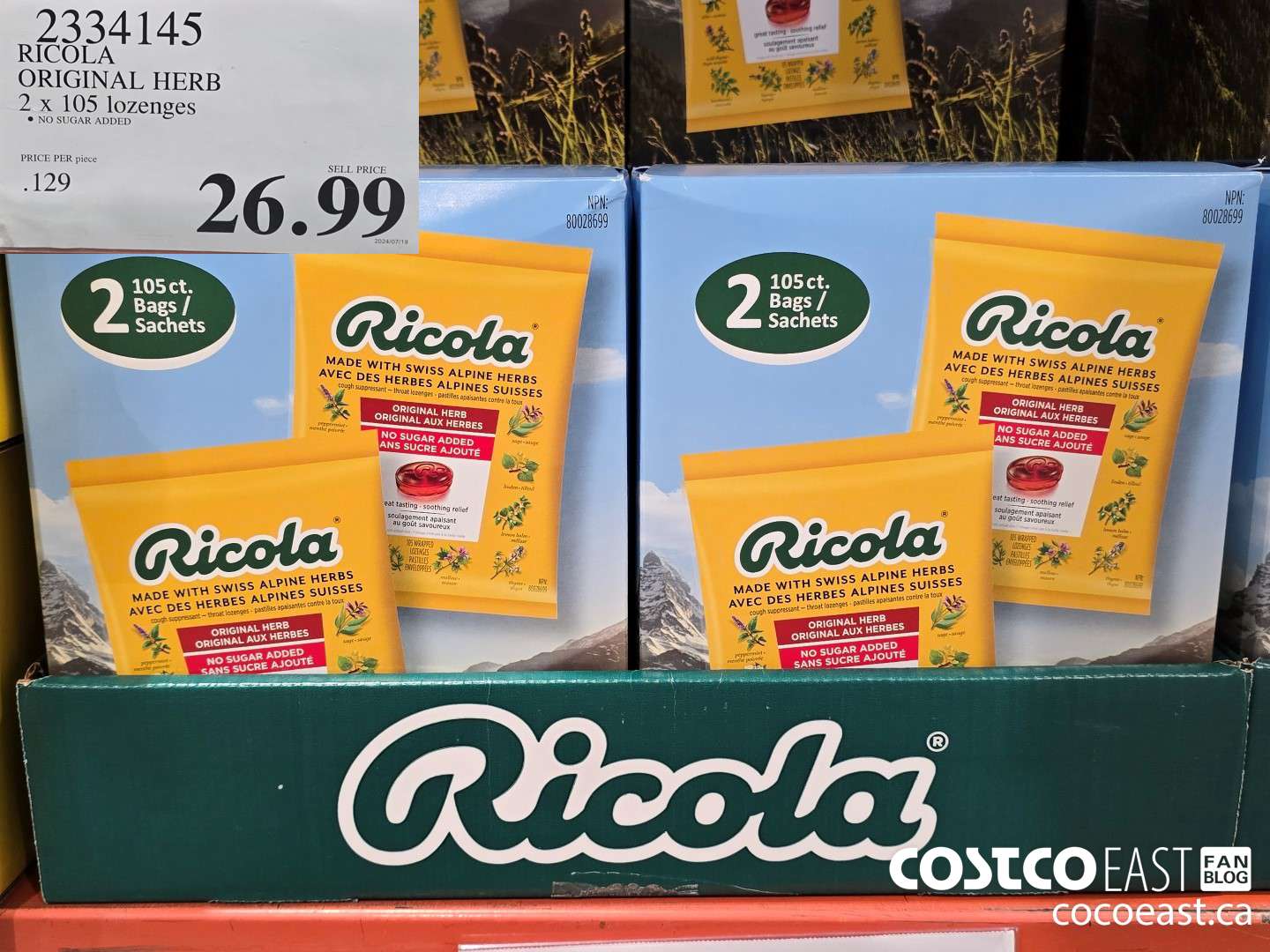 2334145 RICOLA ORIGINAL HERB 2 X 105 LOZENGES $26.99