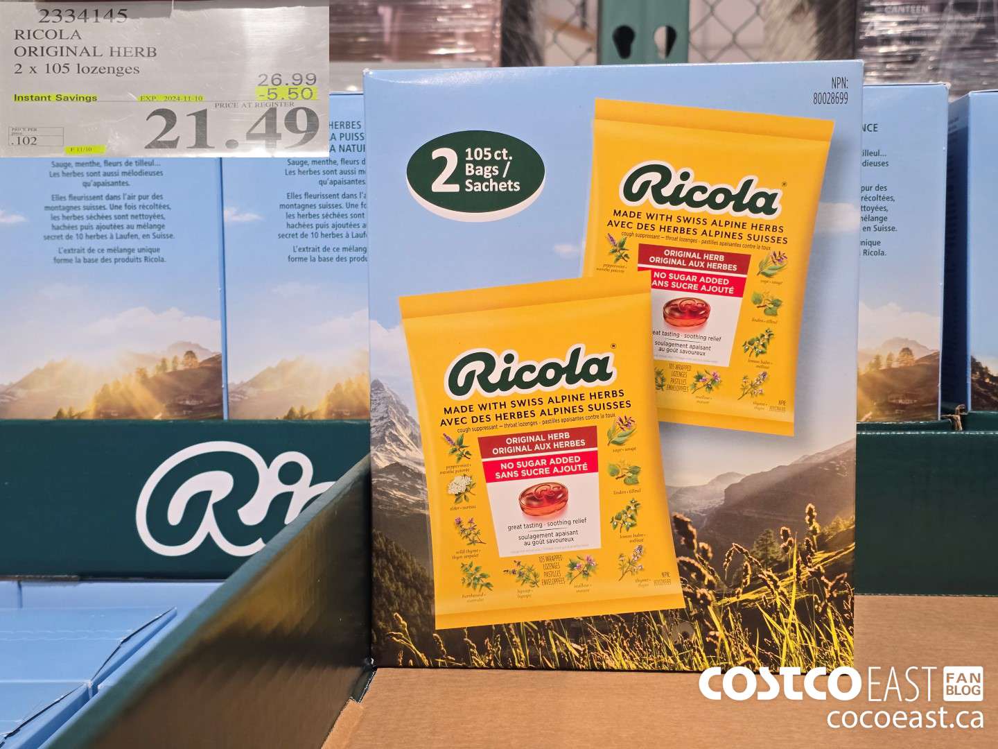 2334145 RICOLA ORIGINAL HERB 2 X 105 LOZENGES ($5.50 INSTANT SAVINGS EXPIRES ON 2024-11-10) $21.49