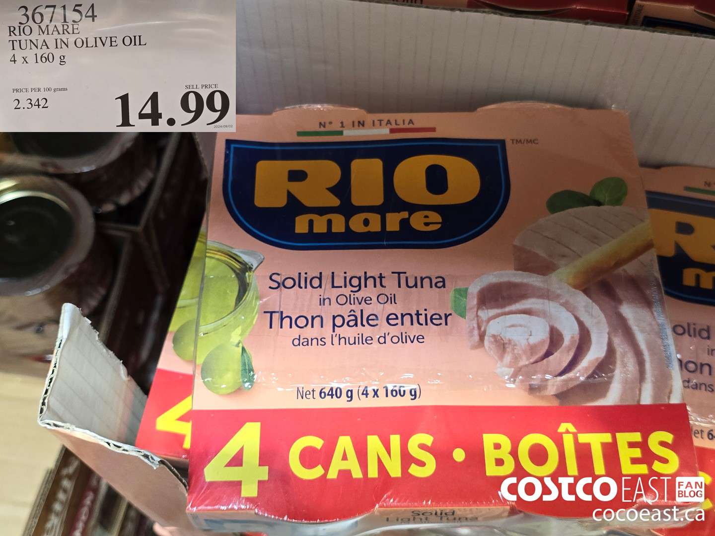 367154 RIO MARE TUNA IN OLIVE OIL 4 x 160 g $14.99