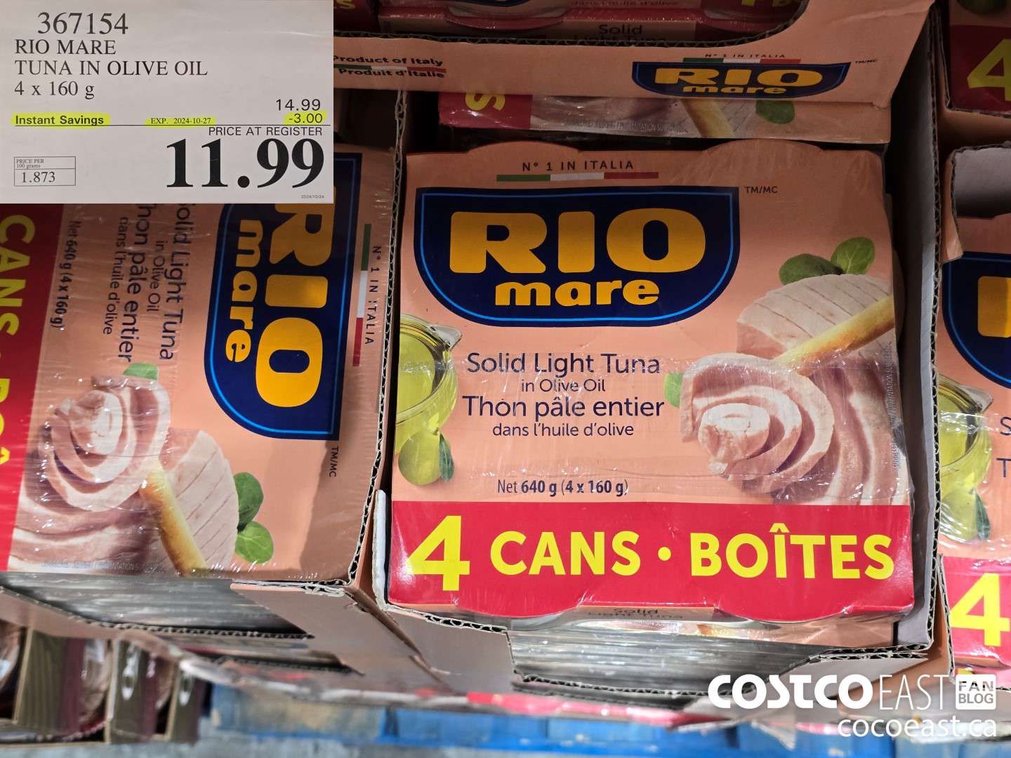 367154 RIO MARE TUNA IN OLIVE OIL 4 x 160 g ($3.00 INSTANT SAVINGS EXPIRES ON 2024-10-27) $11.99