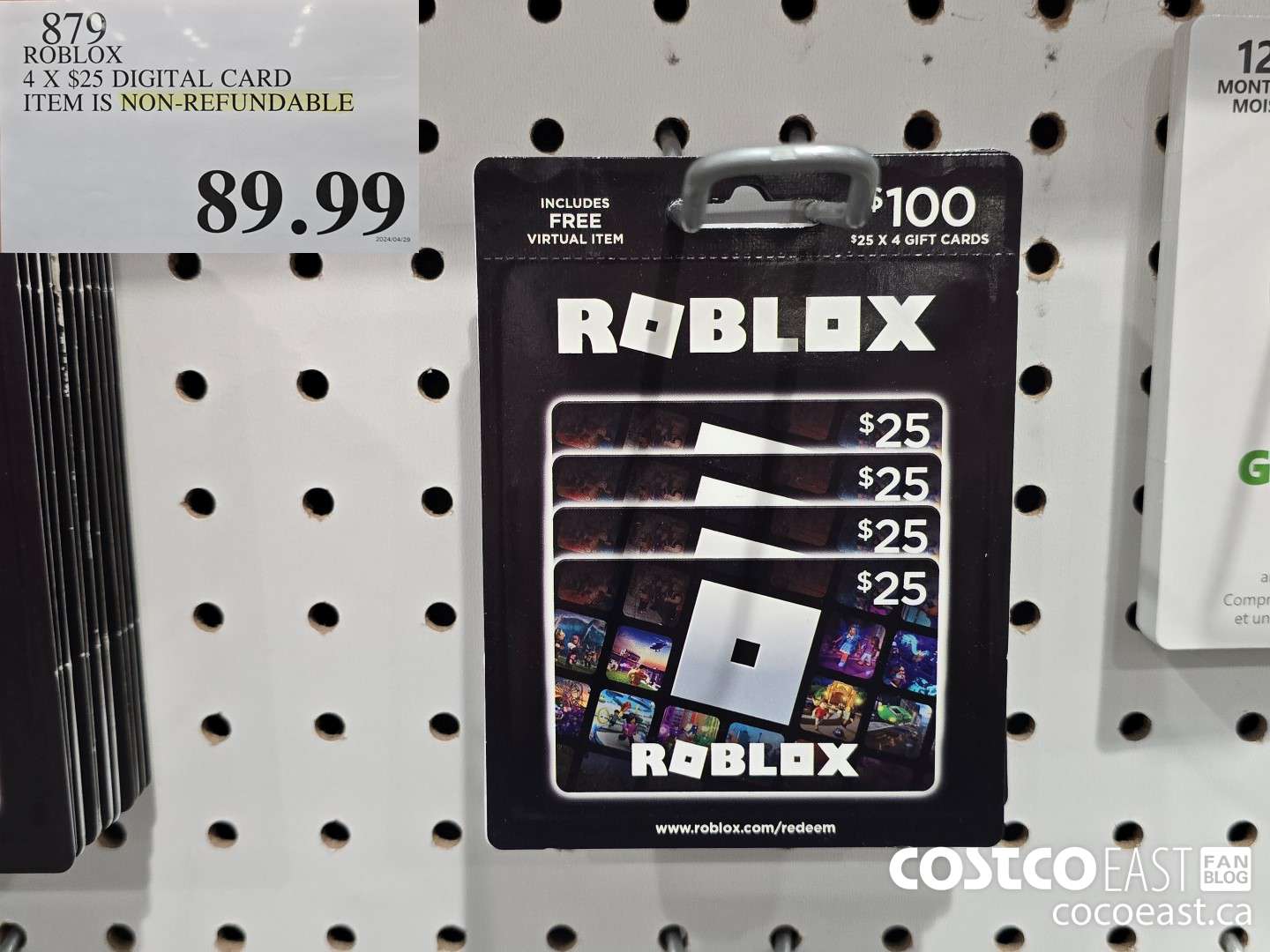 879 ROBLOX 4 X $25 DIGITAL CARD THIS ITEM IS NON-REFUNDABLE $89.99
