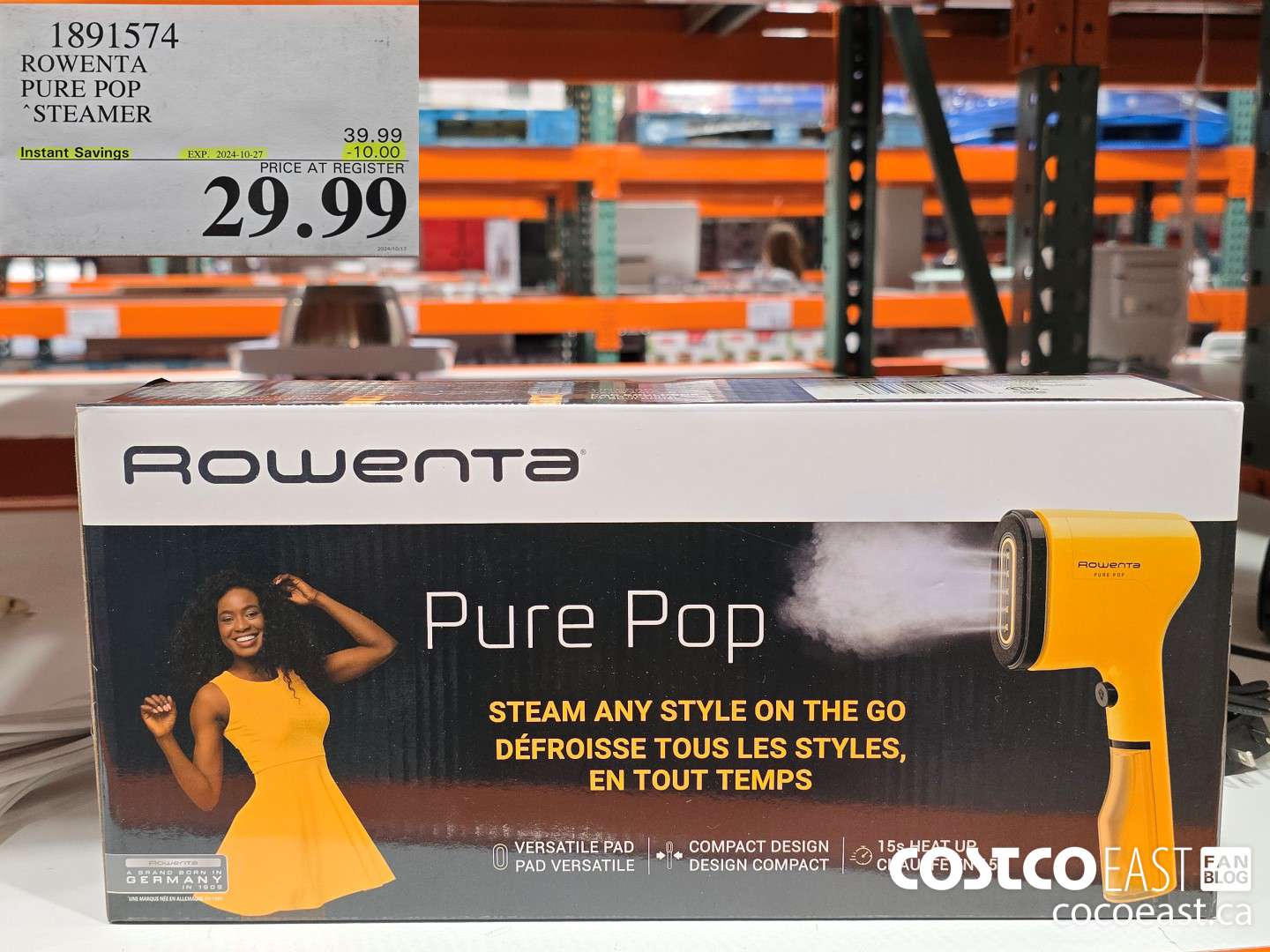 1891574 ROWENTA PURE POP STEAMER ($10.00 INSTANT SAVINGS EXPIRES ON 2024-10-27) $29.99