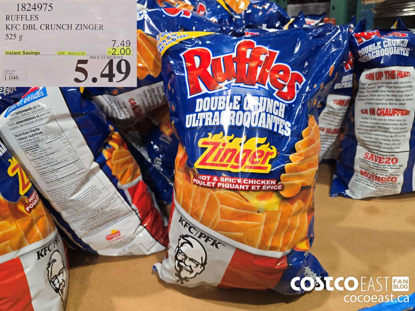 1824975 RUFFLES KFC DBL CRUNCH ZINGER 525 G ($2.00 INSTANT SAVINGS EXPIRES ON 2024-11-10) $5.49