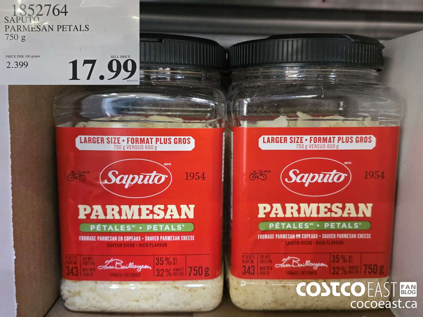 1852764 SAPUTO PARMESAN PETALS 750 g $17.99