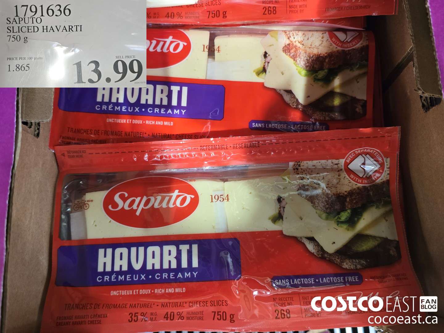 1791636 SAPUTO SLICED HAVARTI 750 G $13.99