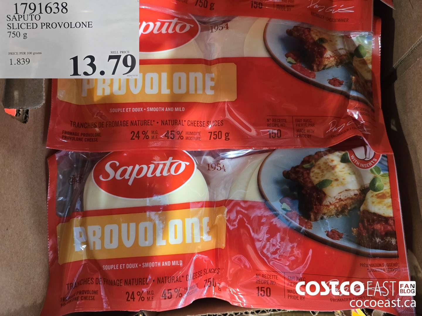 1791638 SAPUTO SLICED PROVOLONE 750 g $13.79