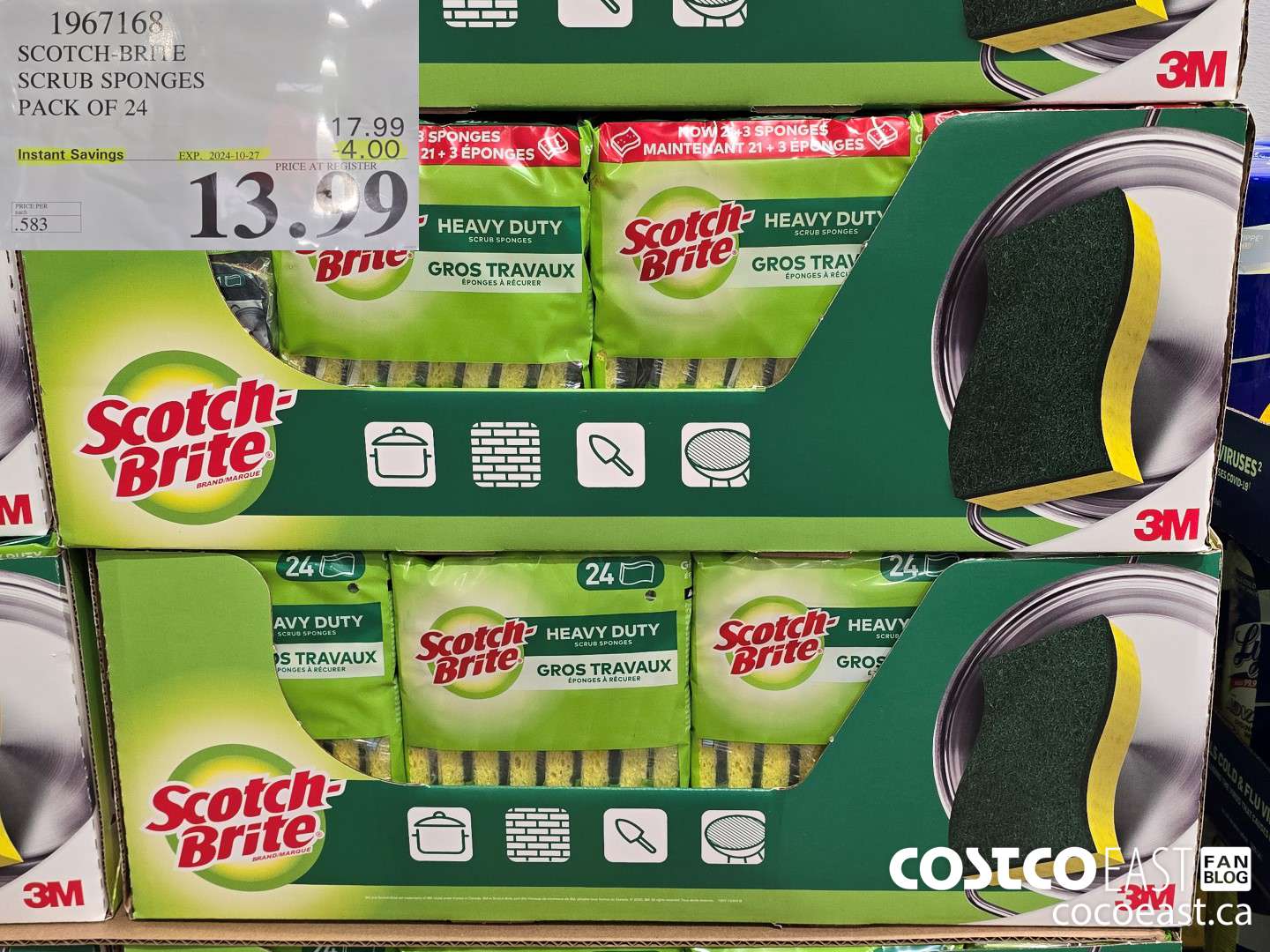 1967168 SCOTCH-BRITE SCRUB SPONGES PACK OF 24 ($4.00 INSTANT SAVINGS EXPIRES ON 2024-10-27) $13.99