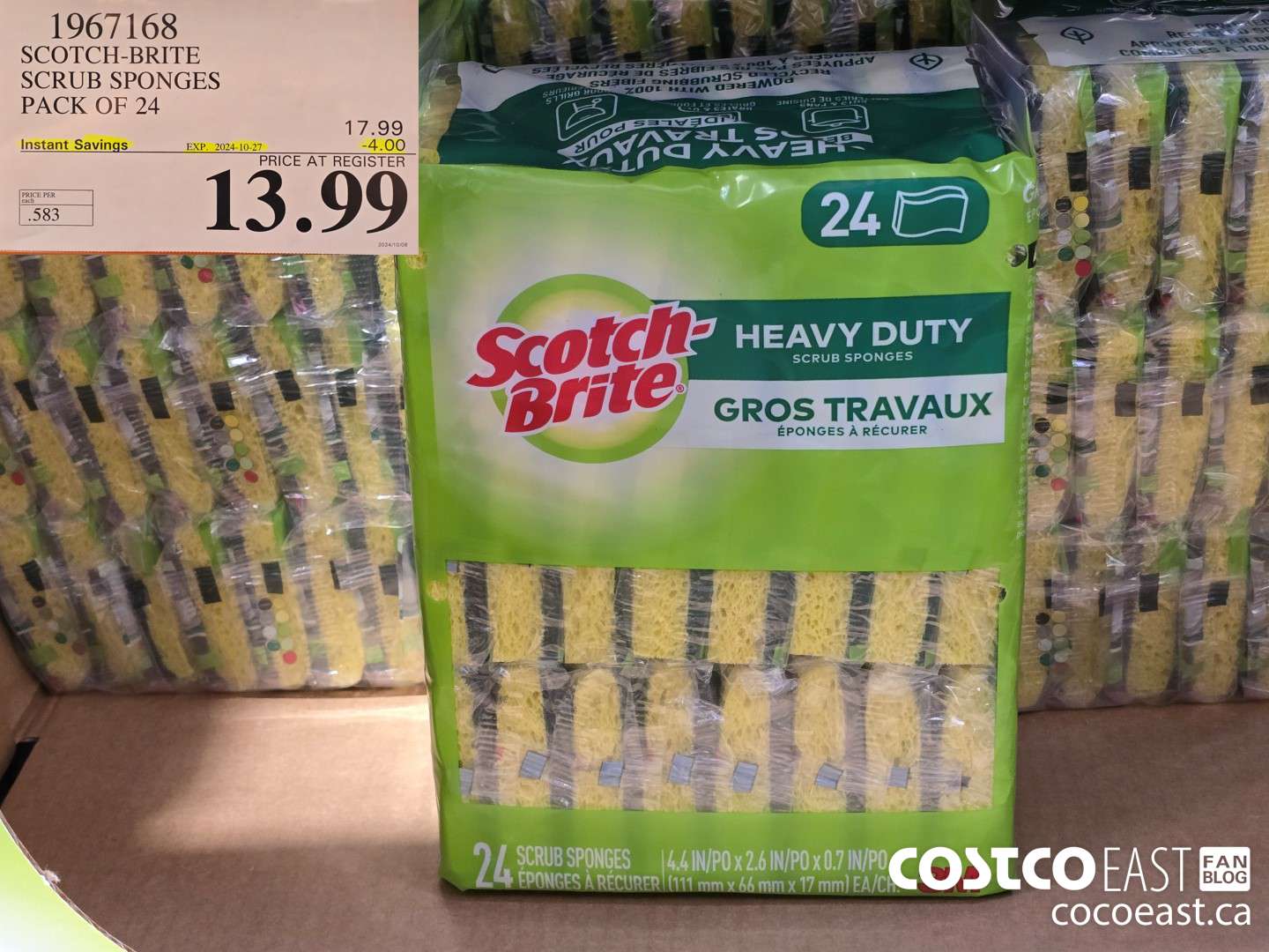 1967168 SCOTCH-BRITE SCRUB SPONGES PACK OF 24 ($4.00 INSTANT SAVINGS EXPIRES ON 2024-10-27) $13.99