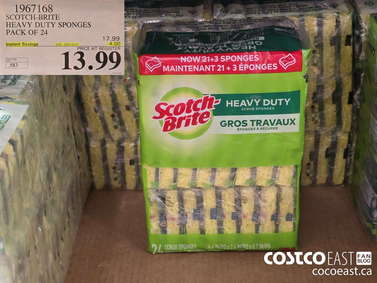 1967168 SCOTCH-BRITE SCRUB SPONGES PACK OF 24 ($4.00 INSTANT SAVINGS EXPIRES ON 2024-10-27) $13.99