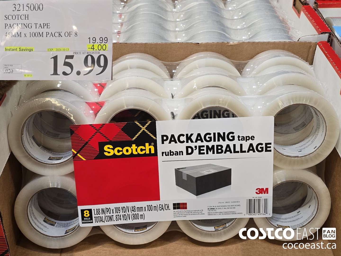 3215000 SCOTCH PACKING TAPE 48MM x 100M PACK OF 8 ($4.00 INSTANT SAVINGS EXPIRES ON 2024-10-13) $15.99