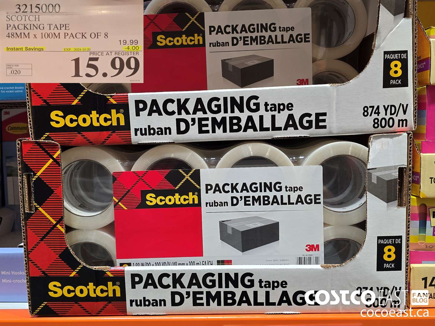 3215000 SCOTCH PACKING TAPE 48MM x 100M PACK OF 8 ($4.00 INSTANT SAVINGS EXPIRES ON 2024-10-20) $15.99