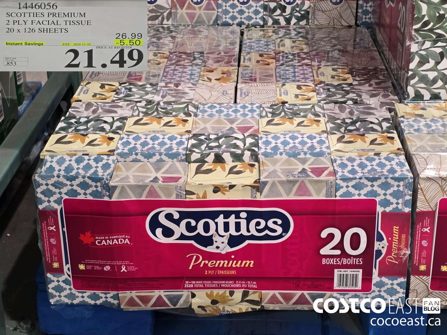 1446056 SCOTTIE PREMIUM 2 PLY FACIAL TISSUES 20 x 126 sheets ($5.50 INSTANT SAVINGS EXPIRES ON 2024-11-10) $21.49