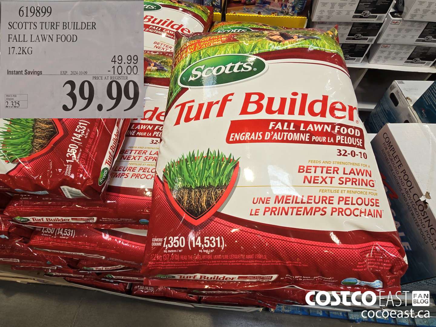 619899 SCOTTS TURF BUILDER FALL LAWN FOOD 17.2KG  ($10.00 INSTANT SAVINGS EXPIRES ON 2024-10-09) $39.99