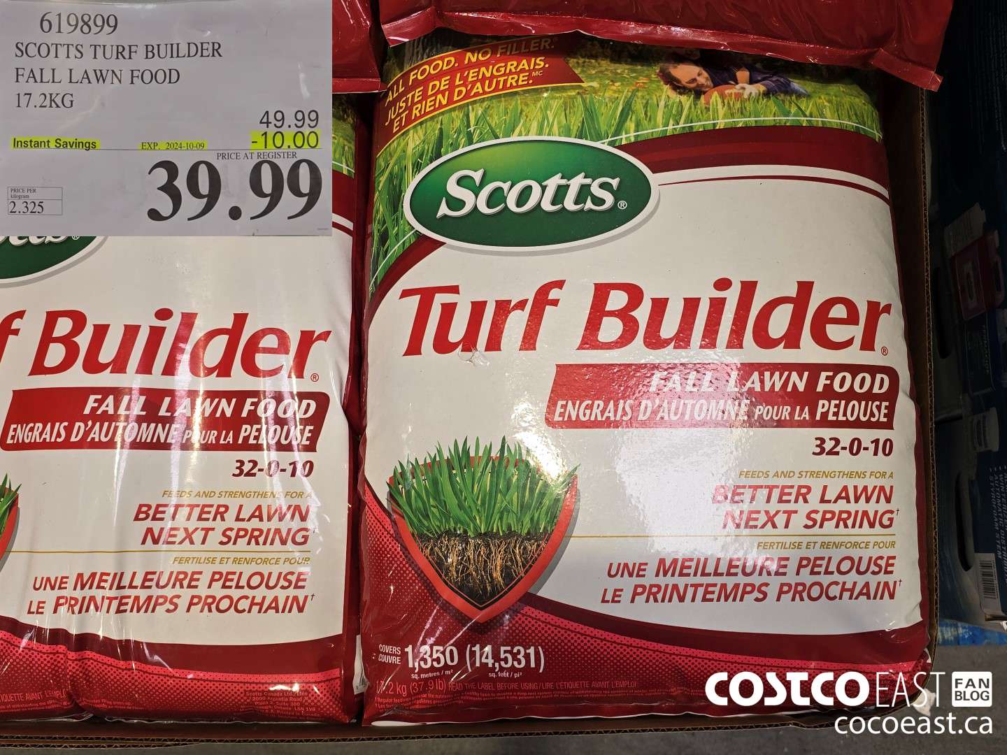 619899 SCOTTS TURF BUILDER FALL LAWN FOOD 17.2KG  ($10.00 INSTANT SAVINGS EXPIRES ON 2024-10-09) $39.99