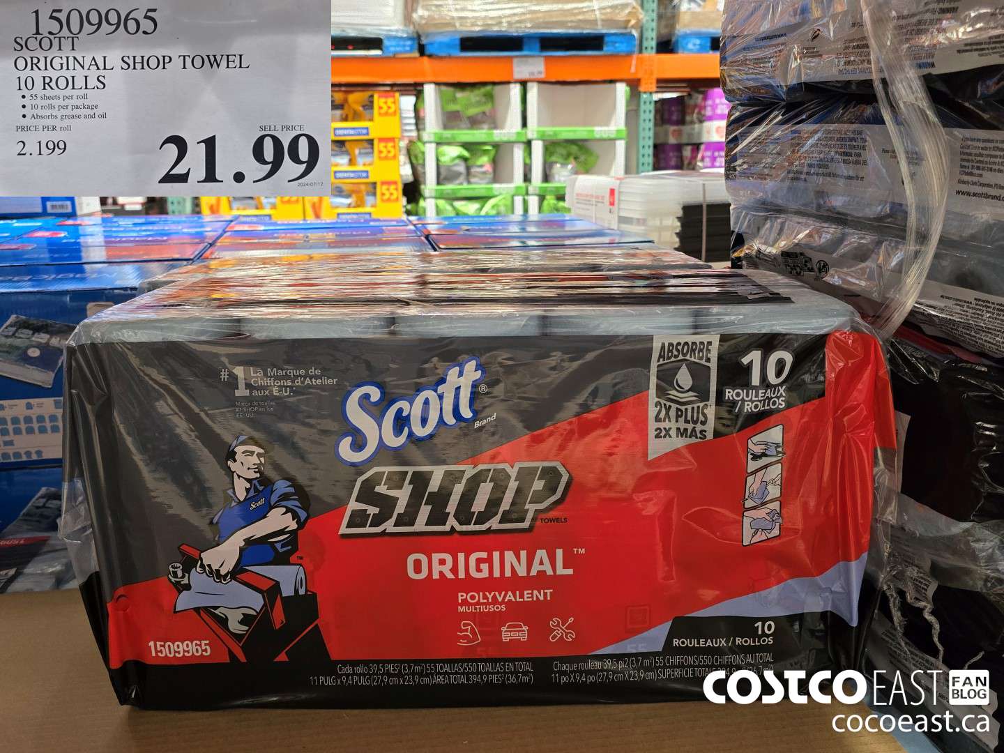 1509965 SCOTT BLUE SHOP TOWEL 55 SHEETS, PACK OF 10 $21.99