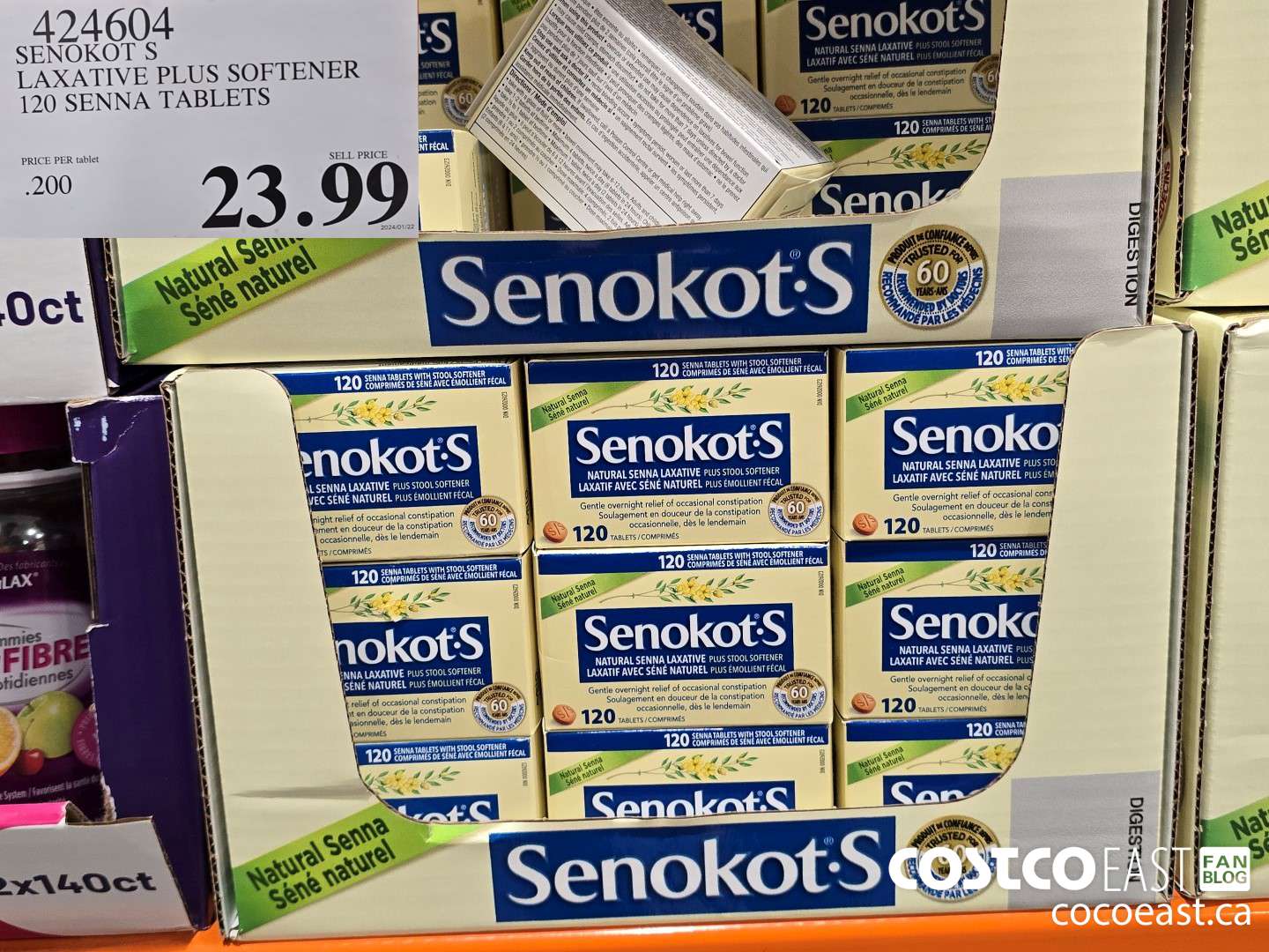 424604 SENOKOT S LAXATIVE PLUS SOFTENER 120 SENNA TABLETS $23.99