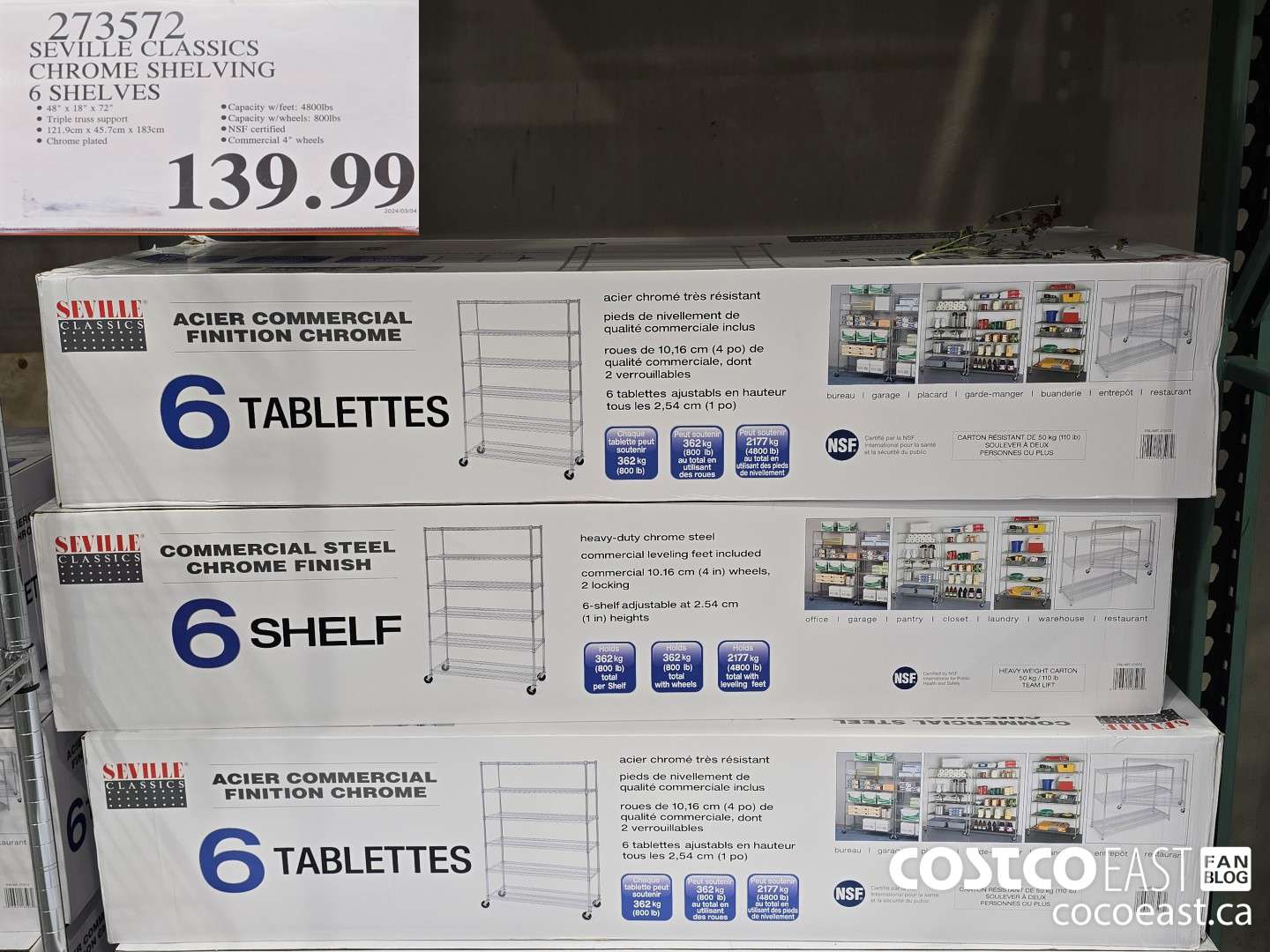 273572 SEVILLE CLASSICS CHROME SHELVING 6 SHELVES $139.99