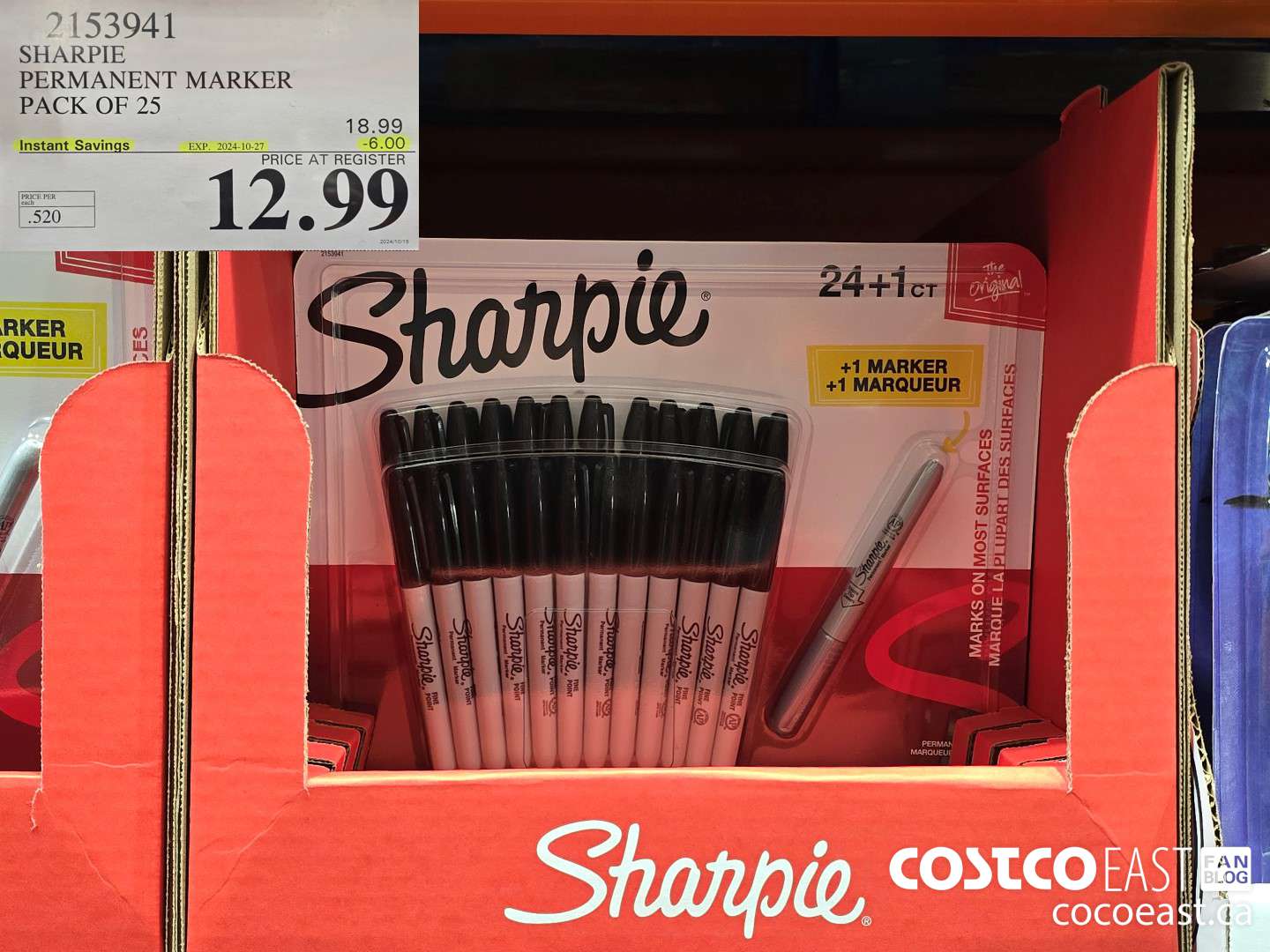 2153941 SHARPIE PERMANENT MARKER PACK OF 25 ($6.00 INSTANT SAVINGS EXPIRES ON 2024-10-27) $12.99