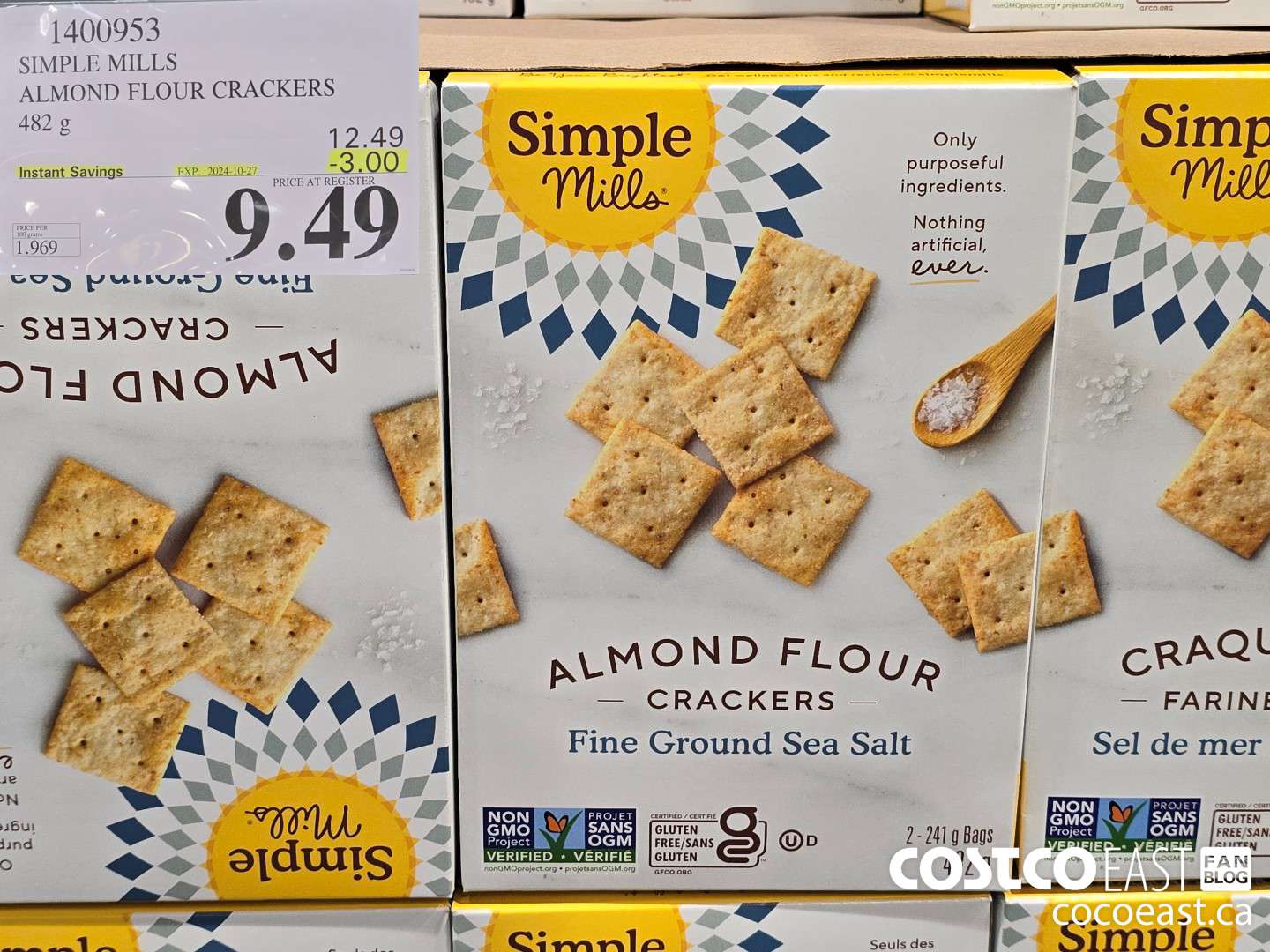 1400953 SIMPLE MILLS ALMOND FLOUR CRACKERS 482 G ($3.00 INSTANT SAVINGS EXPIRES ON 2024-10-27) $9.49