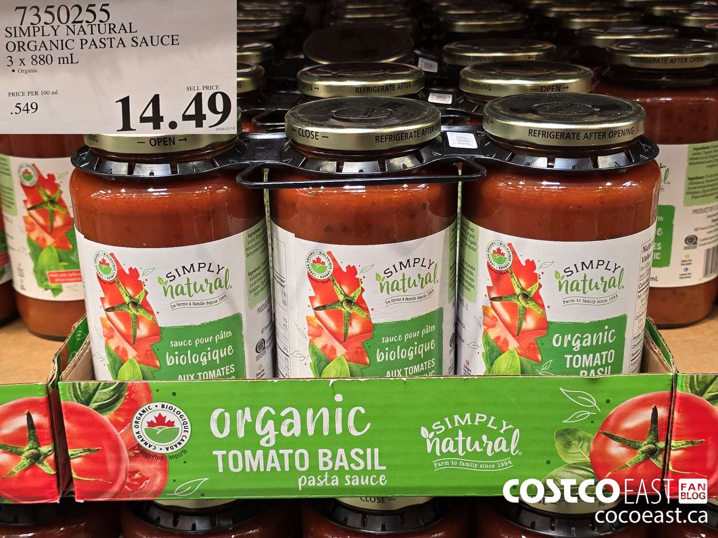 7350255 SIMPLY NATURAL ORGANIC PASTA SAUCE 3 X 880 ML $14.49