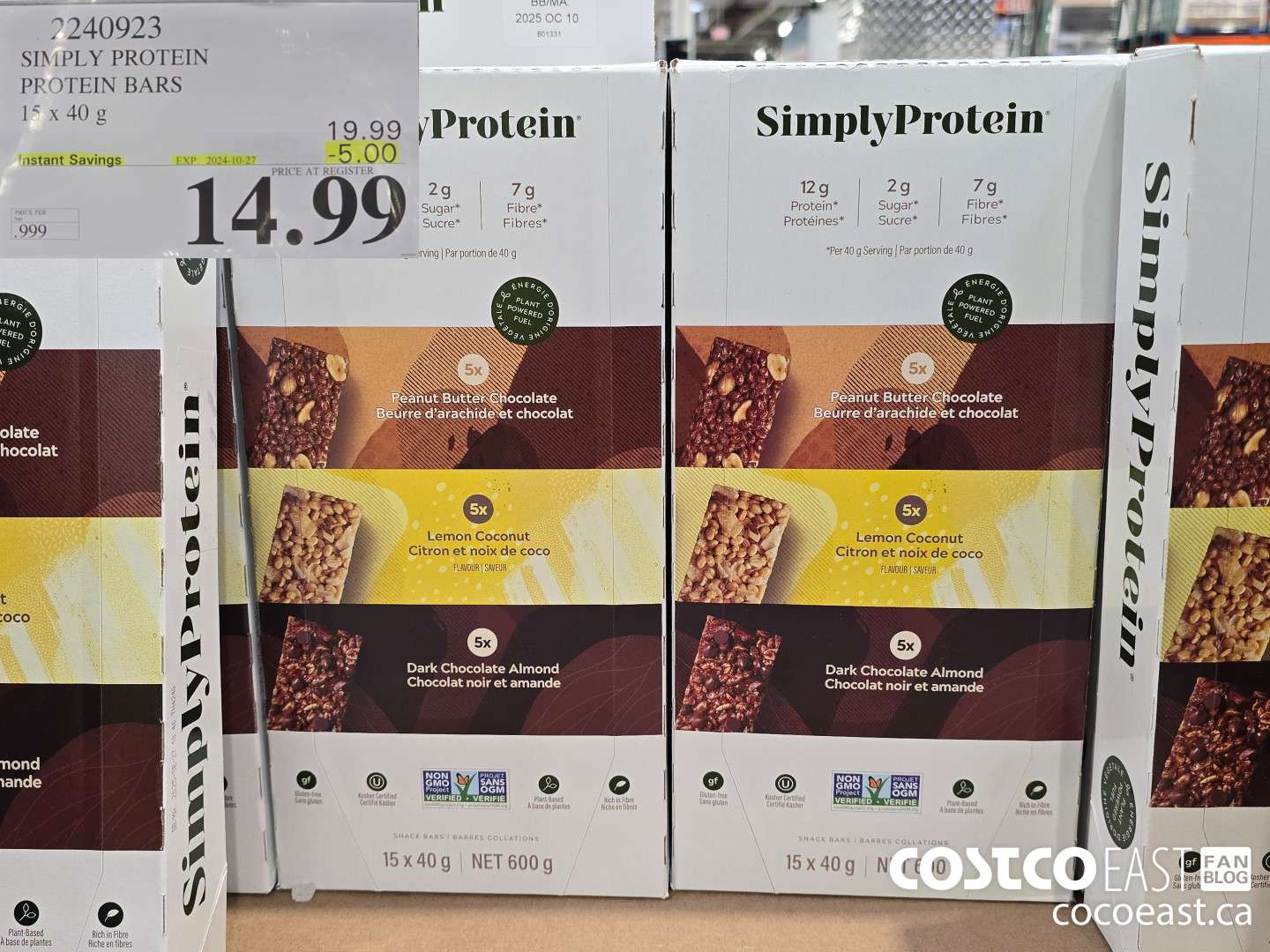 2240923 SIMPLY PROTEIN PROTEIN BARS 15 x 40 g ($5.00 INSTANT SAVINGS EXPIRES ON 2024-10-27) $14.99