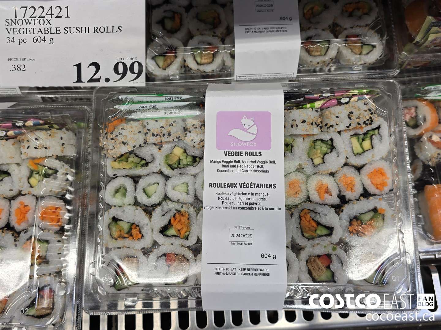 1722421 SNOWFOX VEGETABLE SUSHI ROLLS 34 PC 604 g $12.99