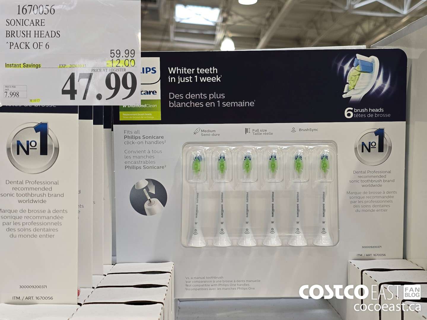 1670056 SONICARE BRUSH HEADS PACK OF 6 ($12.00 INSTANT SAVINGS EXPIRES ON 2024-10-13) $47.99