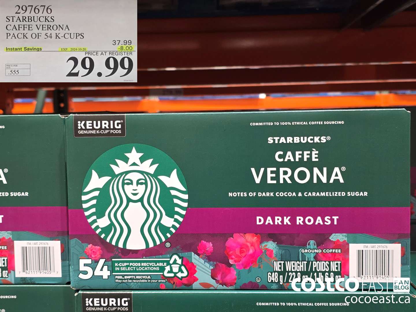 297676 STARBUCKS CAFFE VERONA PACK OF 54 K-CUPS ($8.00 INSTANT SAVINGS EXPIRES ON 2024-10-20) $29.99