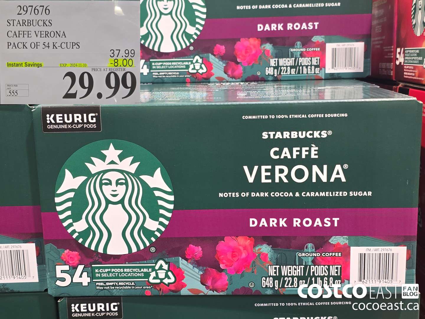 297676 STARBUCKS CAFFE VERONA PACK OF 54 K-CUPS ($8.00 INSTANT SAVINGS EXPIRES ON 2024-11-10) $29.99