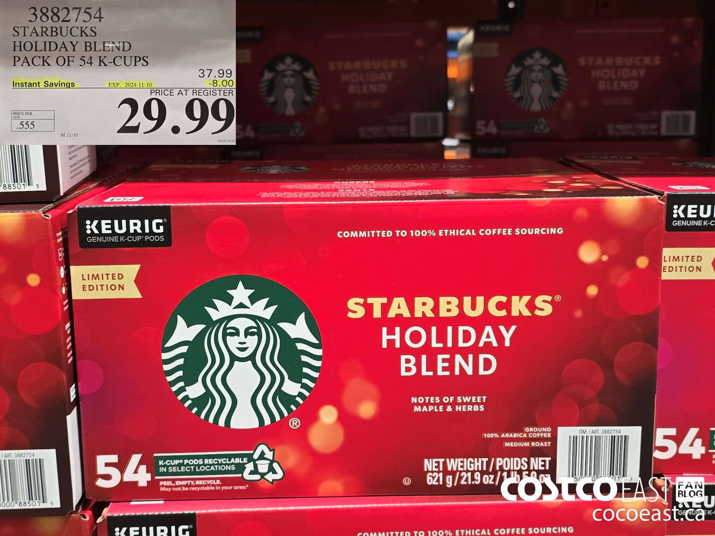 3882754 STARBUCKS HOLIDAY BLEND PACK OF 54 K-CUPS ($8.00 INSTANT SAVINGS EXPIRES ON 2024-11-10) $29.99