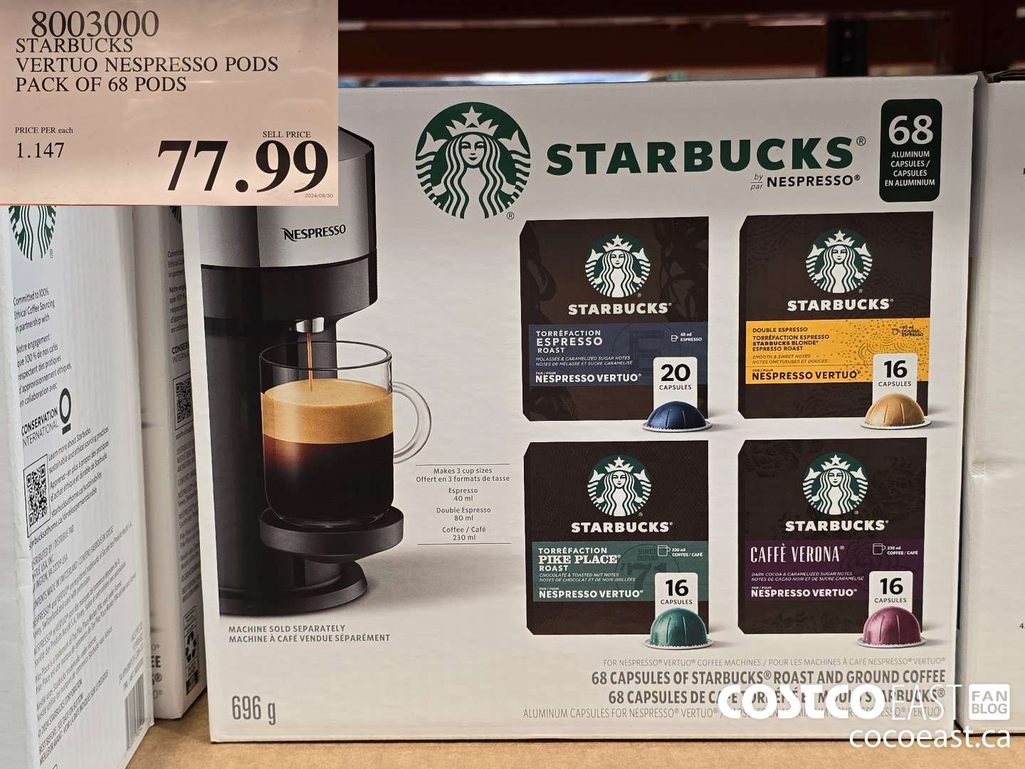 8003000 STARBUCKS VERTUO NESPRESSO PODS PACK OF 68 PODS $77.99