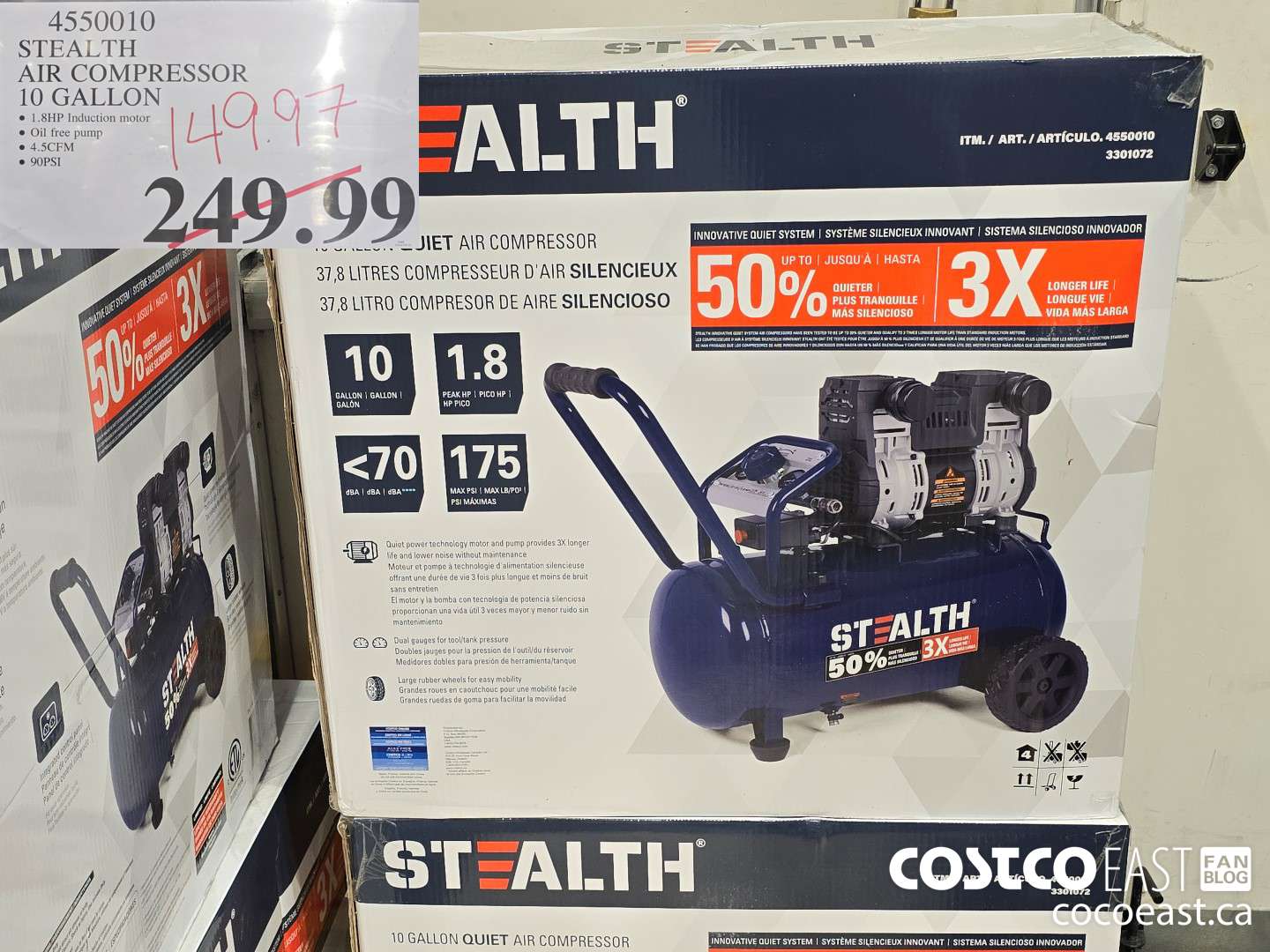 4550010 STEALTH AIR COMPRESSOR 10 GALLON $149.97