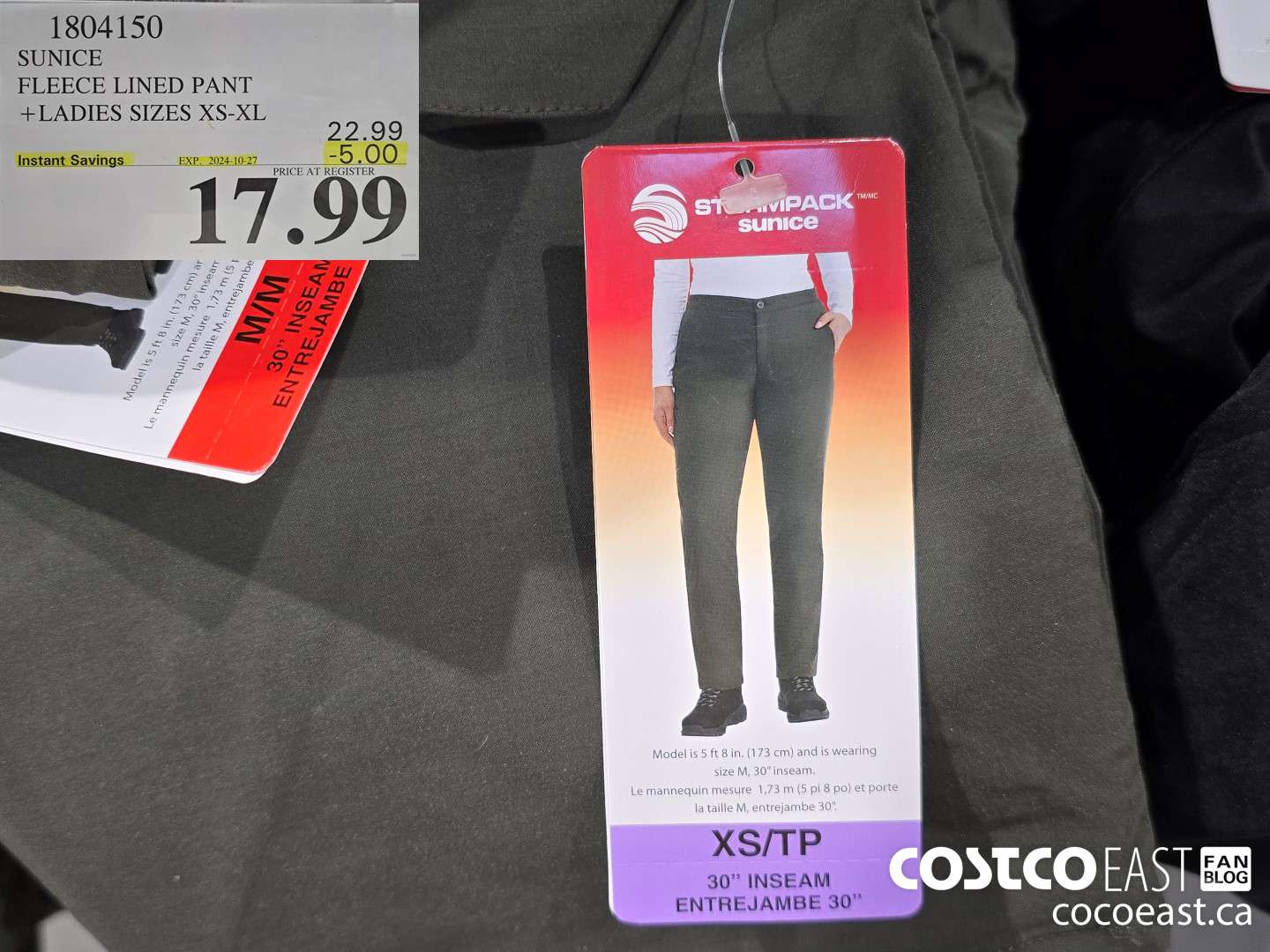 1804150 SUNICE FLEECE LINED PANT +LADIES SIZES XS-XL ($5.00 INSTANT SAVINGS EXPIRES ON 2024-10-27) $17.99