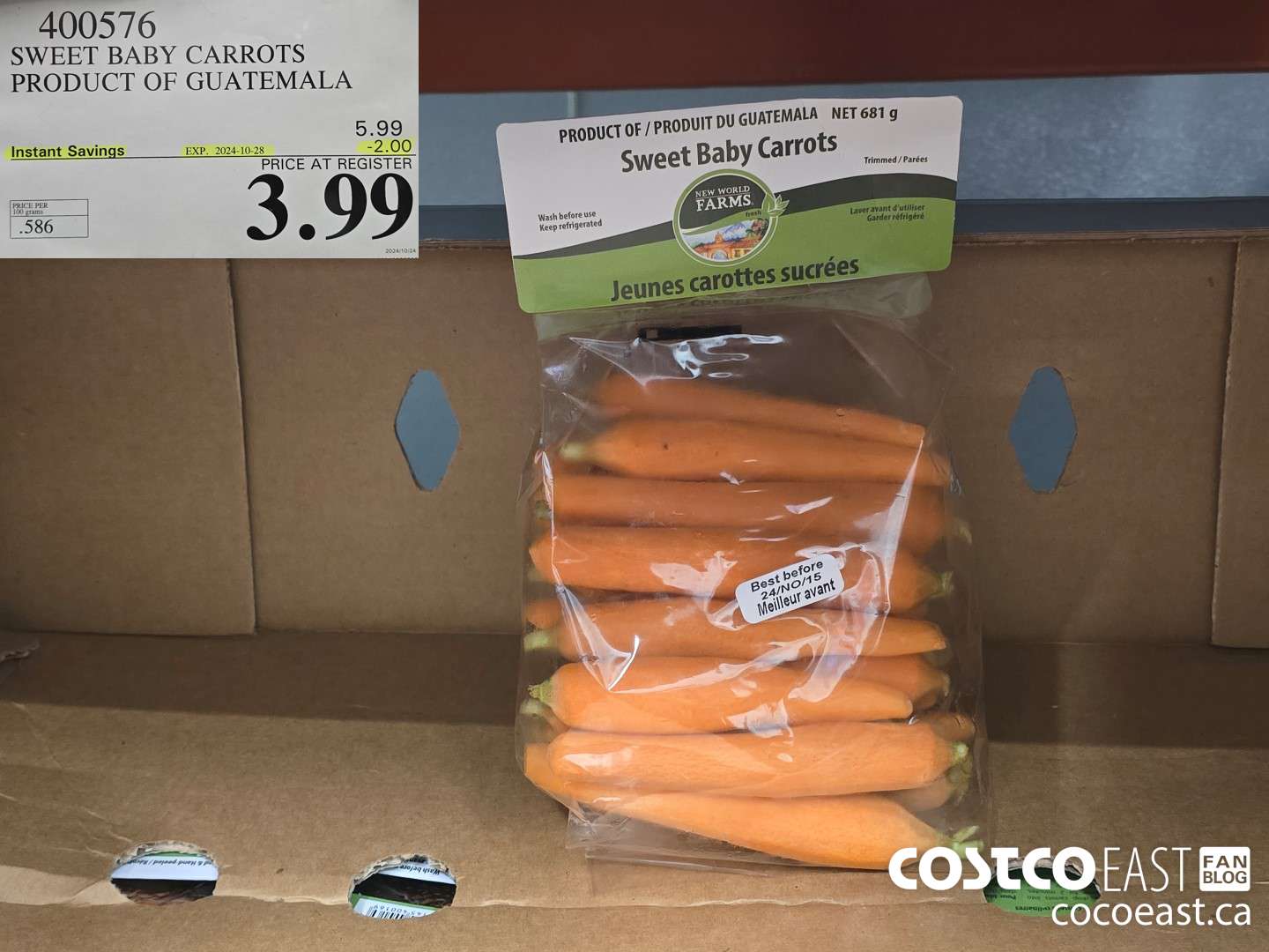400576 SWEET BABY CARROTS PRODUCT OF GUATEMALA ($2.00 INSTANT SAVINGS EXPIRES ON 2024-10-28) $3.99