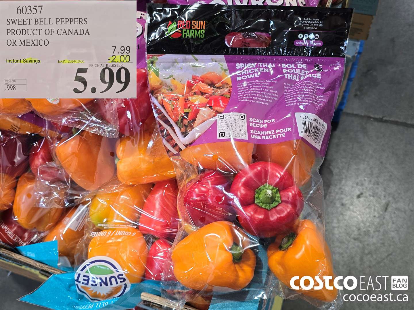 60357 SWEET BELL PEPPERS PRODUCT OF CANADA OR MEXICO ($2.00 INSTANT SAVINGS EXPIRES ON 2024-10-06) $5.99