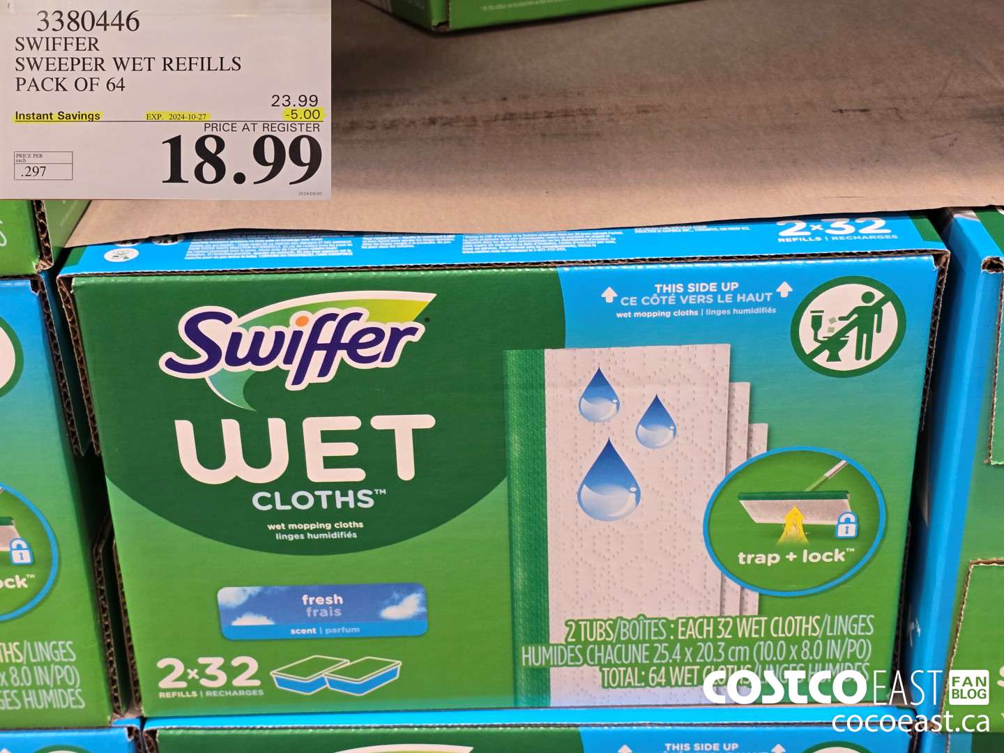 3380446 SWIFFER SWEEPER WET REFILLS PACK OF 64 ($5.00 INSTANT SAVINGS EXPIRES ON 2024-10-27) $18.99