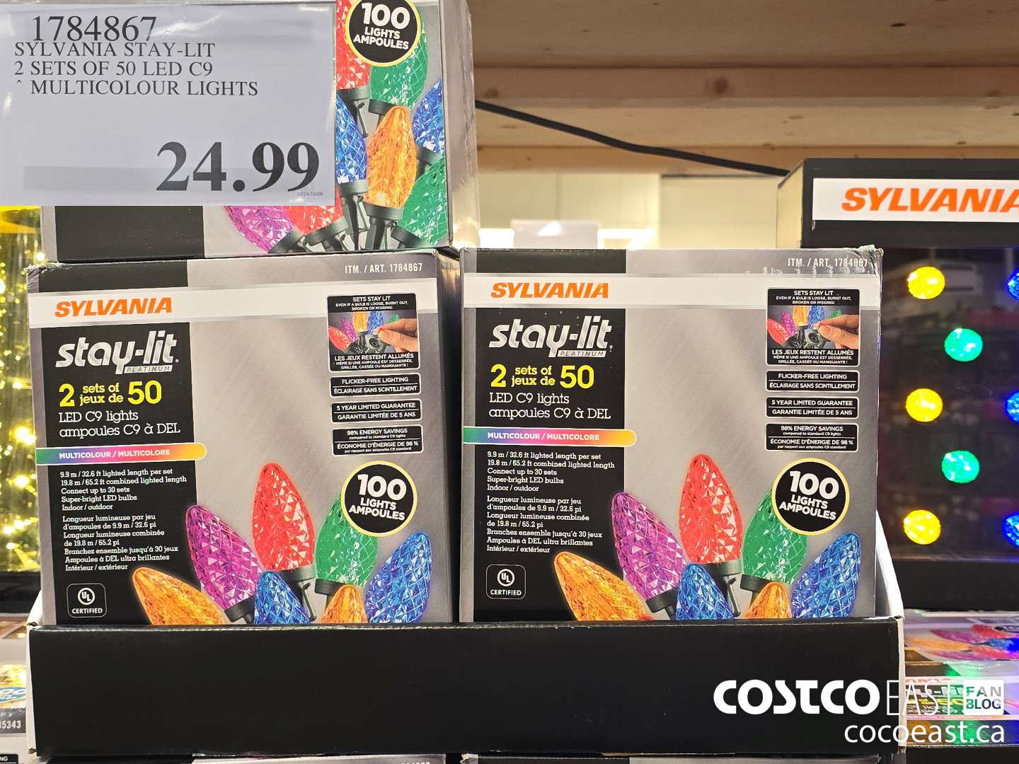 1784867 SYLVANIA STAY-LIT 2 SETS OF 50 LED C9 ~ MULTICOLOUR LIGHTS $24.99