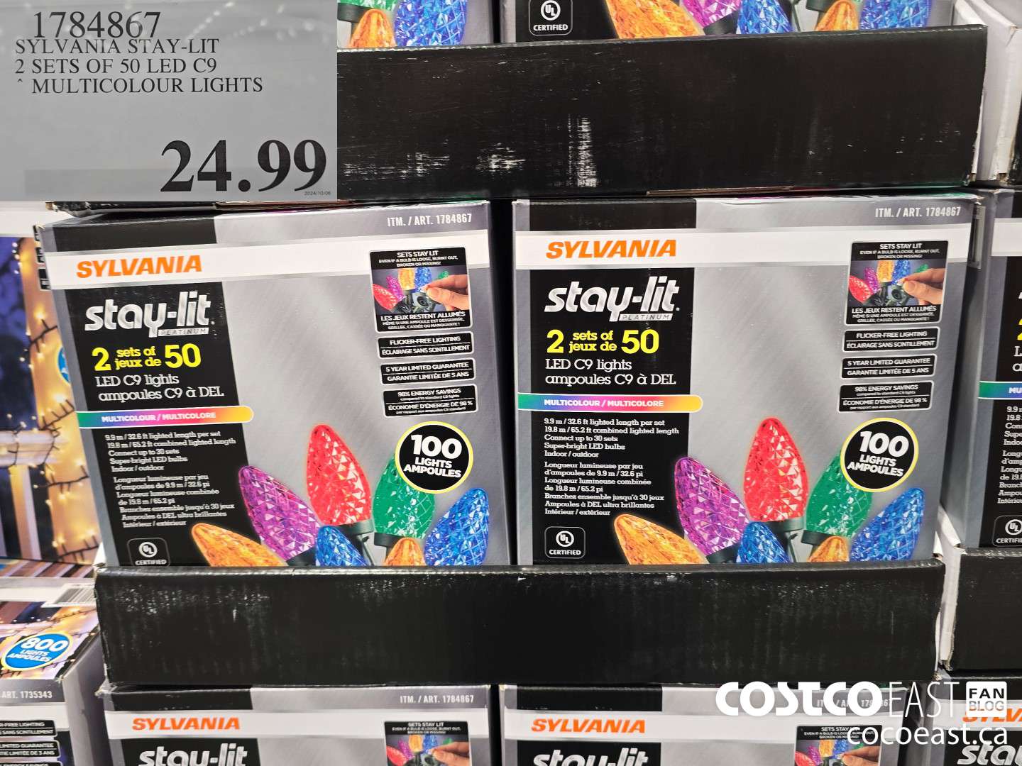 1784867 SYLVANIA STAY-LIT 2 SETS OF 50 LED C9 ~ MULTICOLOUR LIGHTS $24.99