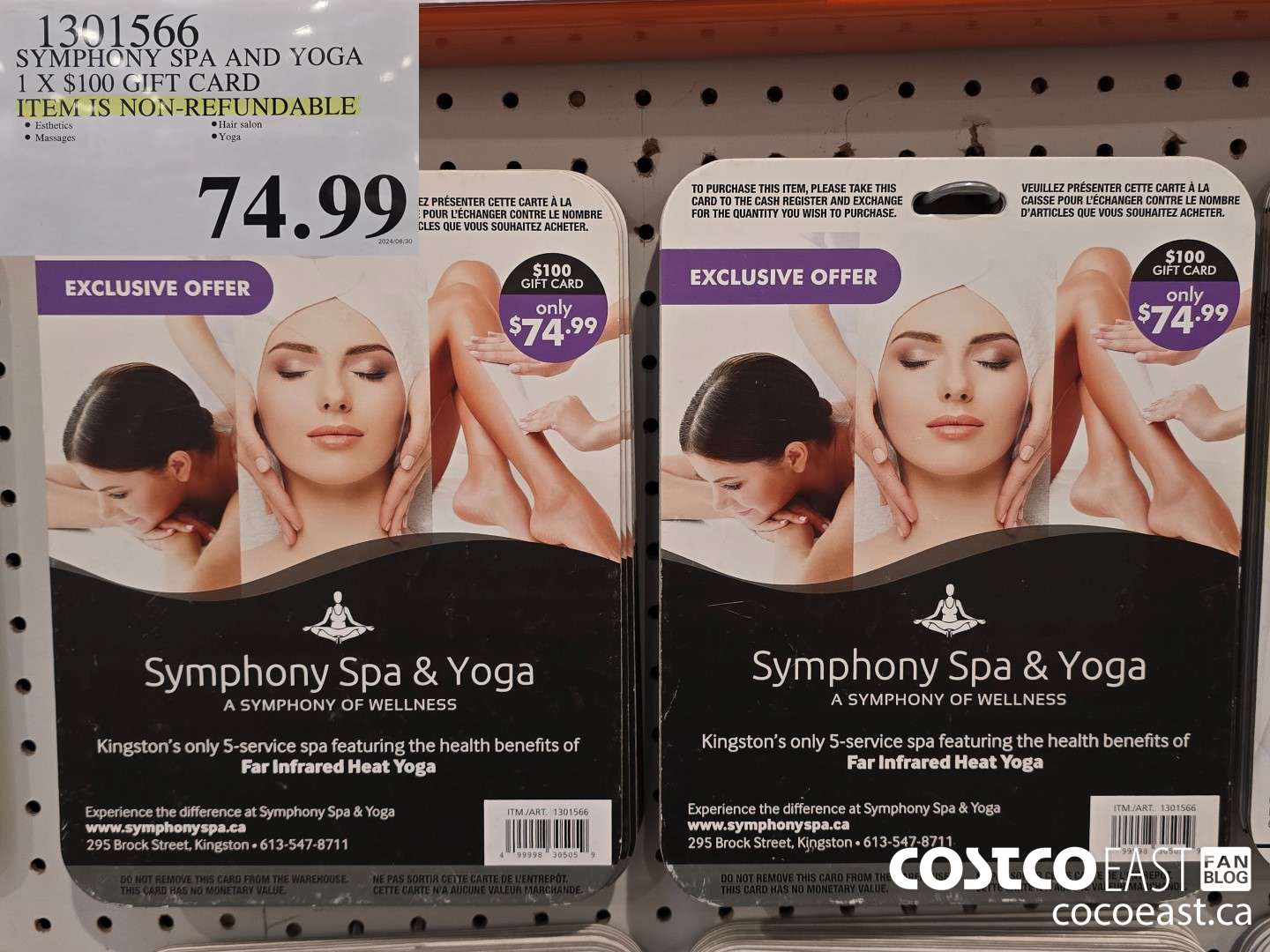 1301566 SYMPHONY SPA AND YOGA GIFT CARD 1X $100 THIS ITEM IS NON-REFUNDABLE $74.99