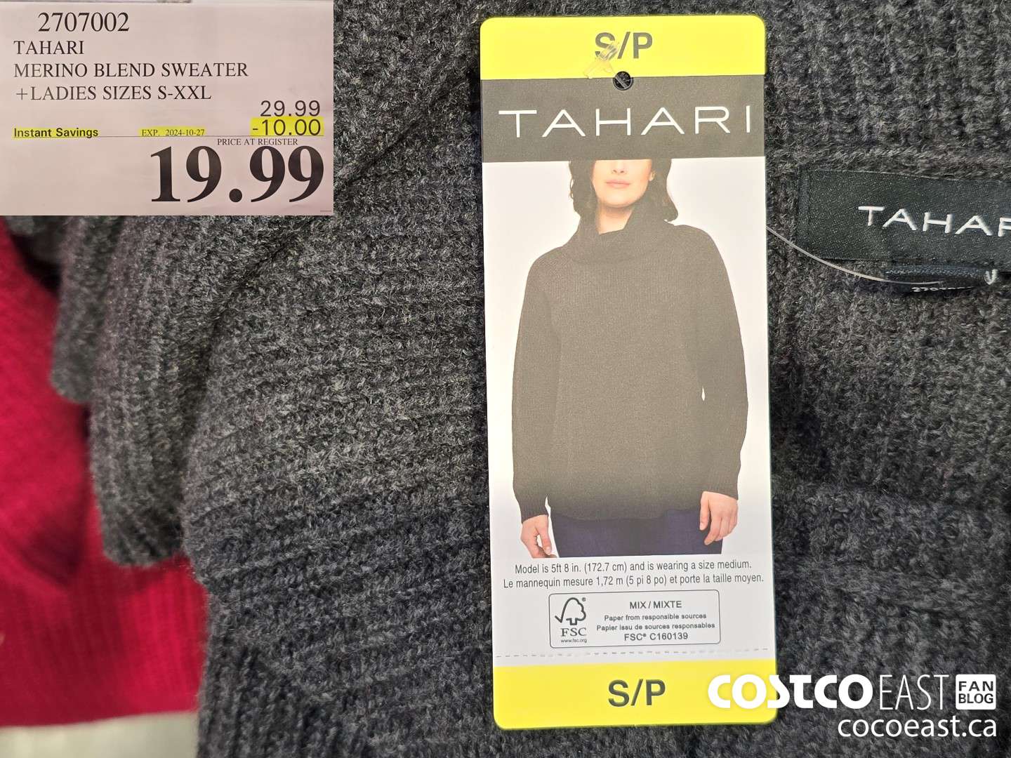 2707002 TAHARI MERINO BLEND SWEATER + LADIES SIZES S-XXL ($10.00 INSTANT SAVINGS EXPIRES ON 2024-10-27) $19.99