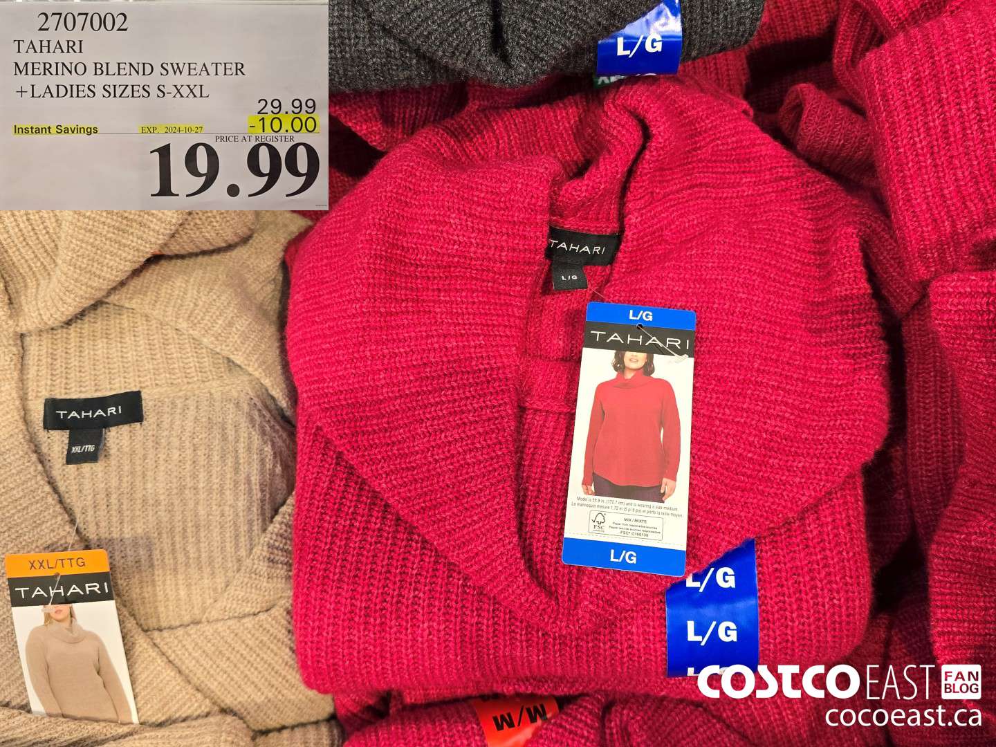 2707002 TAHARI MERINO BLEND SWEATER + LADIES SIZES S-XXL ($10.00 INSTANT SAVINGS EXPIRES ON 2024-10-27) $19.99