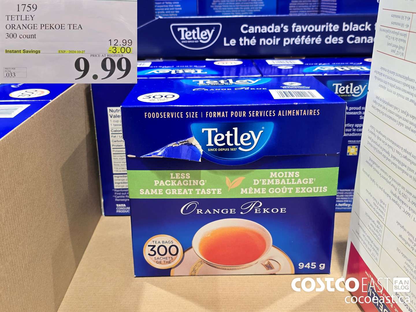 1759 TETLEY ORANGE PEKOE TEA 300 COUNT ($3.00 INSTANT SAVINGS EXPIRES ON 2024-10-27) $9.99