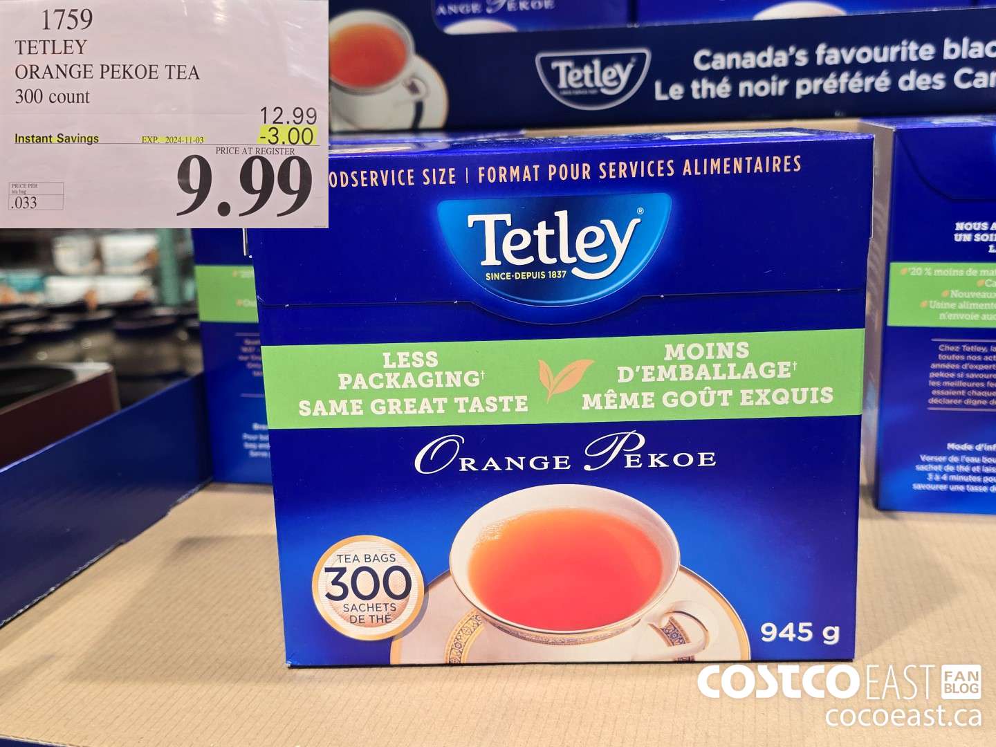 1759 TETLEY ORANGE PEKOE TEA 300 COUNT ($3.00 INSTANT SAVINGS EXPIRES ON 2024-11-03) $9.99