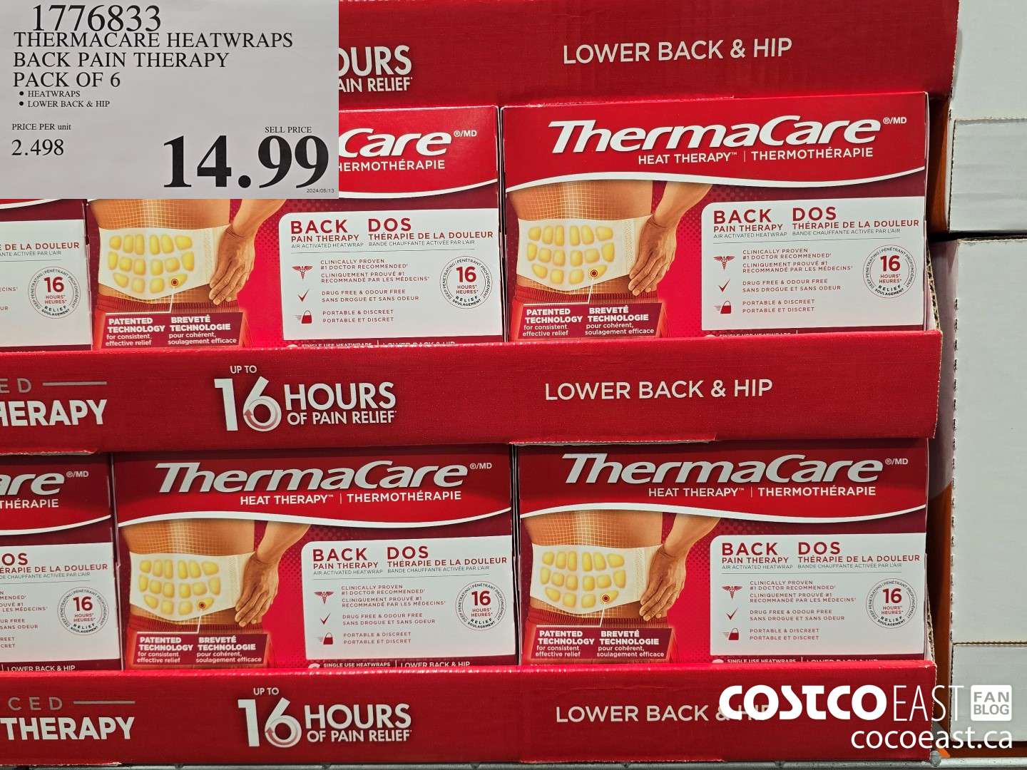 1776833 THERMACARE HEATWRAPS BACK PAIN THERAPY PACK OF 6 $14.99
