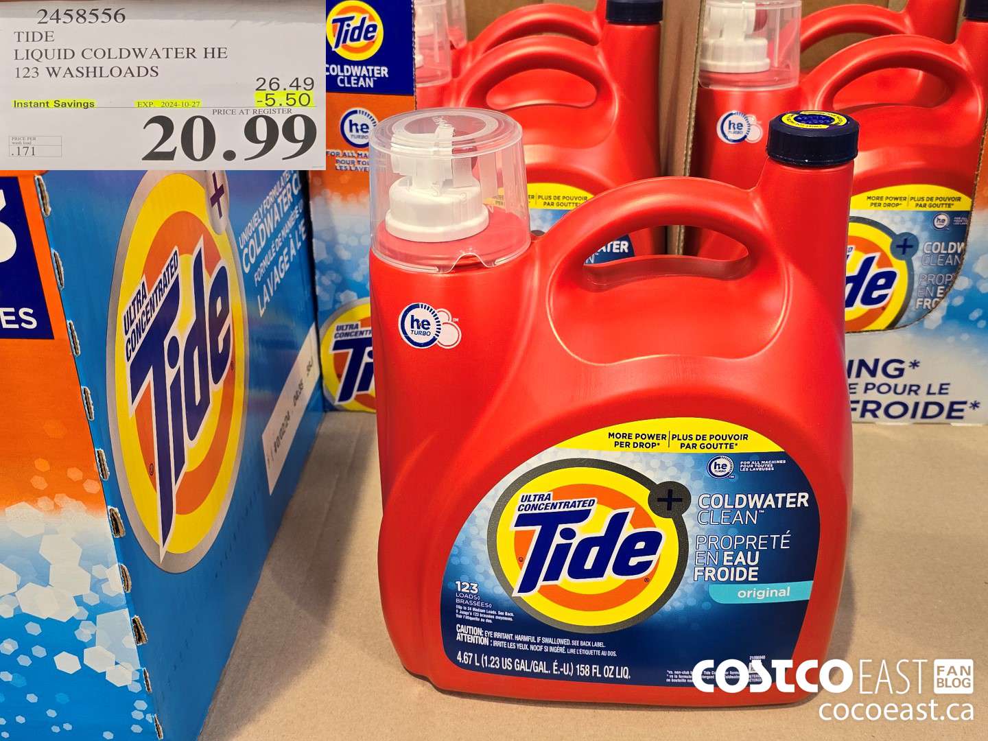 2458556 TIDE LIQUID COLDWATER HE 123 WASHLOADS ($5.50 INSTANT SAVINGS EXPIRES ON 2024-10-27) $20.99