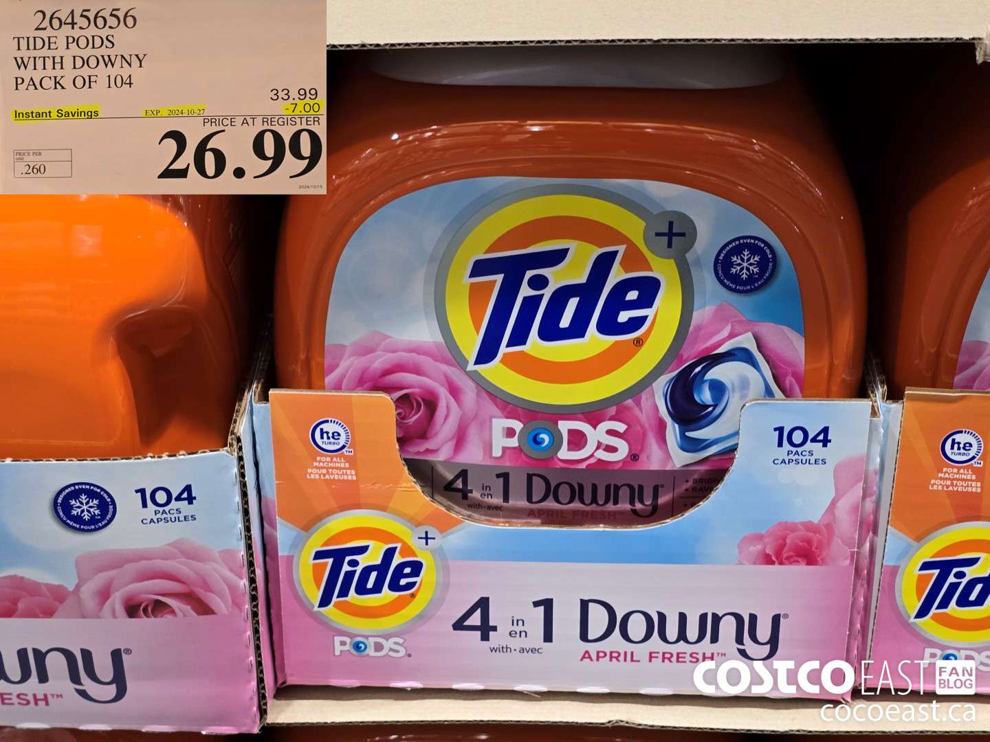 2645656 TIDE PODS WITH DOWNY PACK OF 104 ($7.00 INSTANT SAVINGS EXPIRES ON 2024-10-27) $26.99